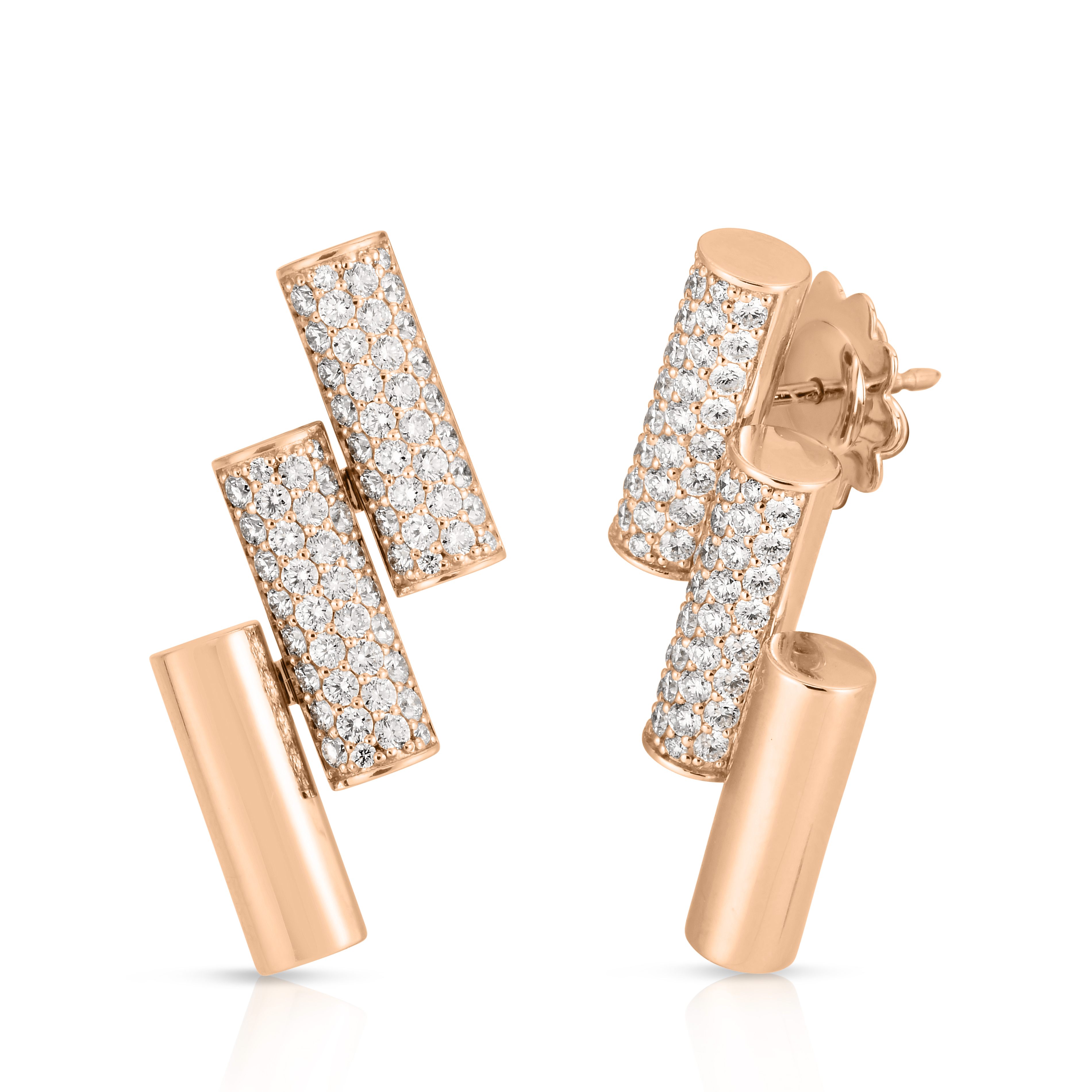 18k Rose Gold Domino Double Diamond Accent Earrings