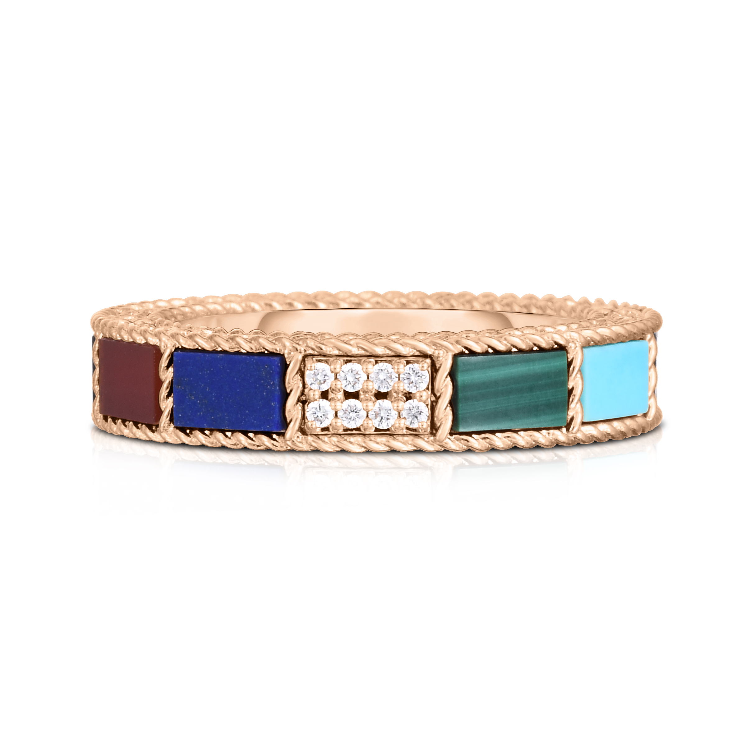 18k Rose Gold Art Deco Mosaic Mixed Stones Ring