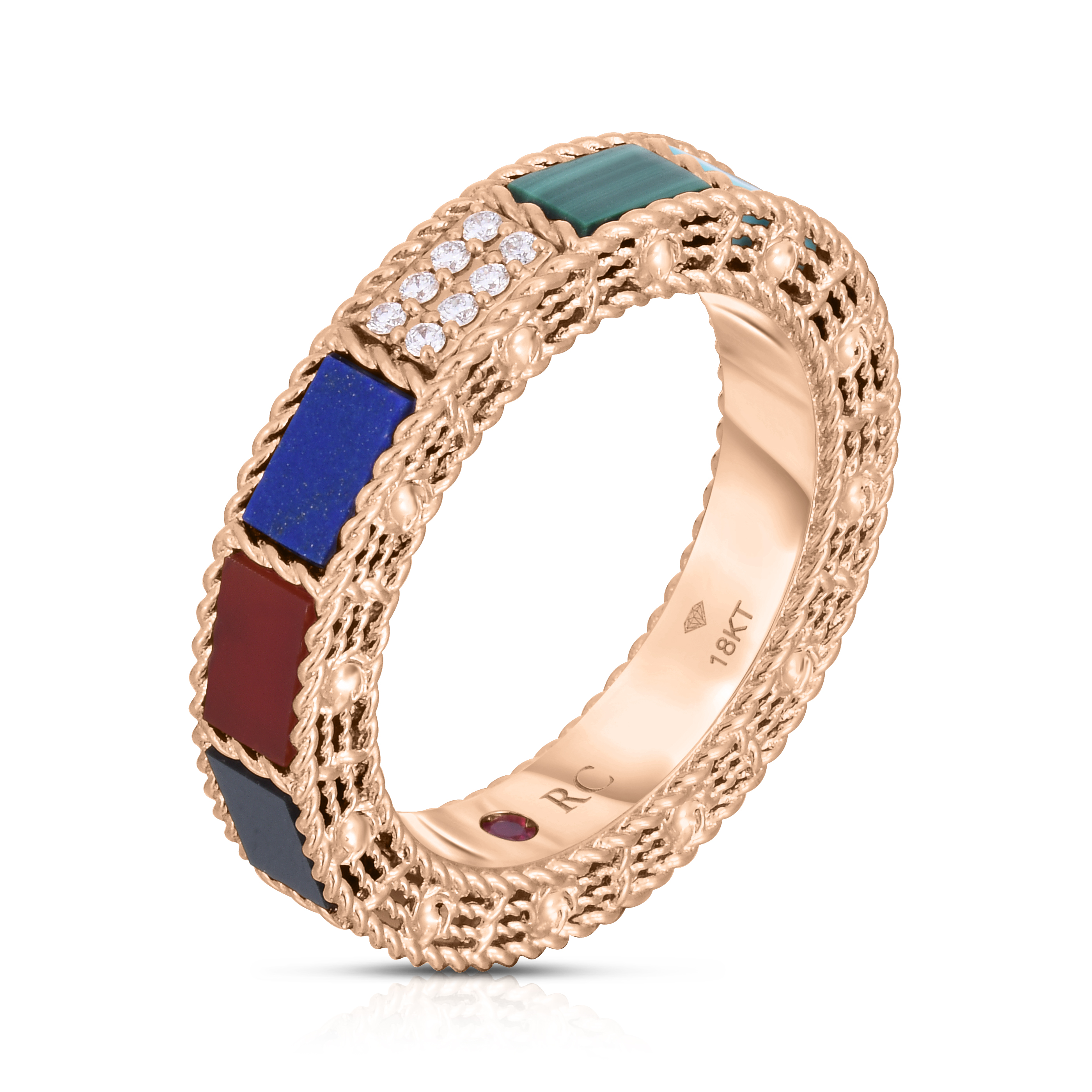 18k Rose Gold Art Deco Mosaic Mixed Stones Ring