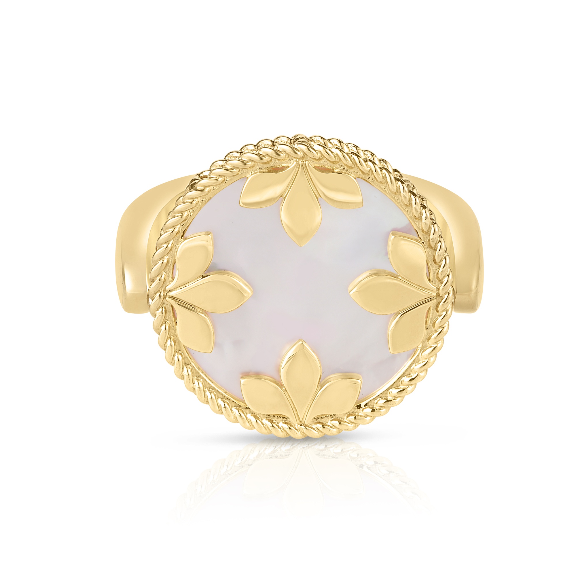 18k Yellow Gold Venetian Medallions Diamond & Mother Of Pearl Reversible Ring