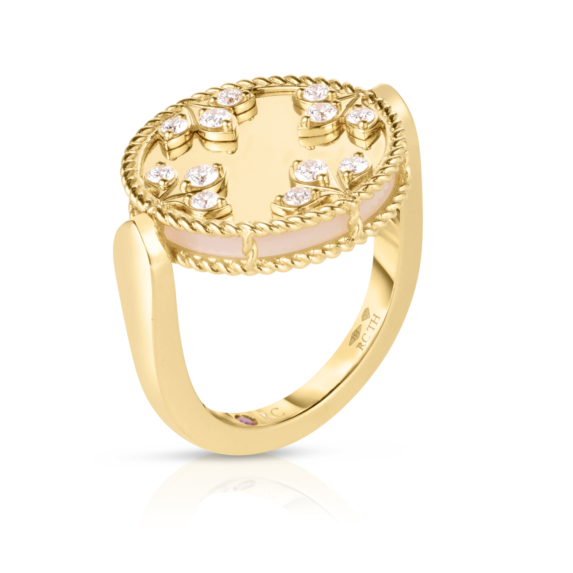 18k Yellow Gold Venetian Medallions Diamond & Mother Of Pearl Reversible Ring