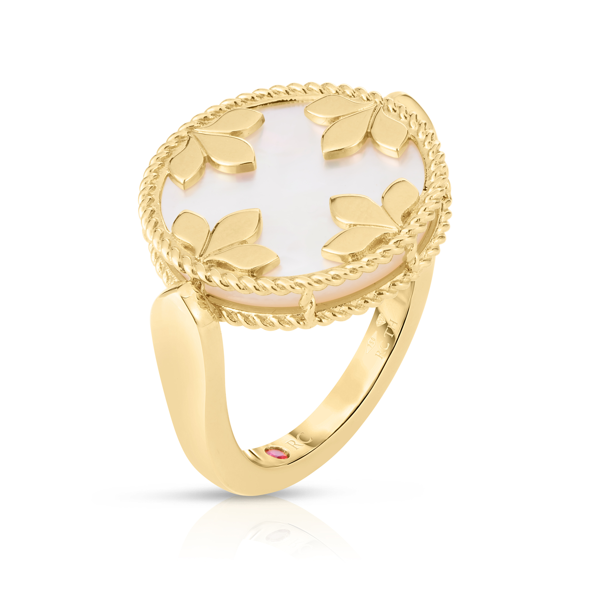 18k Yellow Gold Venetian Medallions Diamond & Mother Of Pearl Reversible Ring