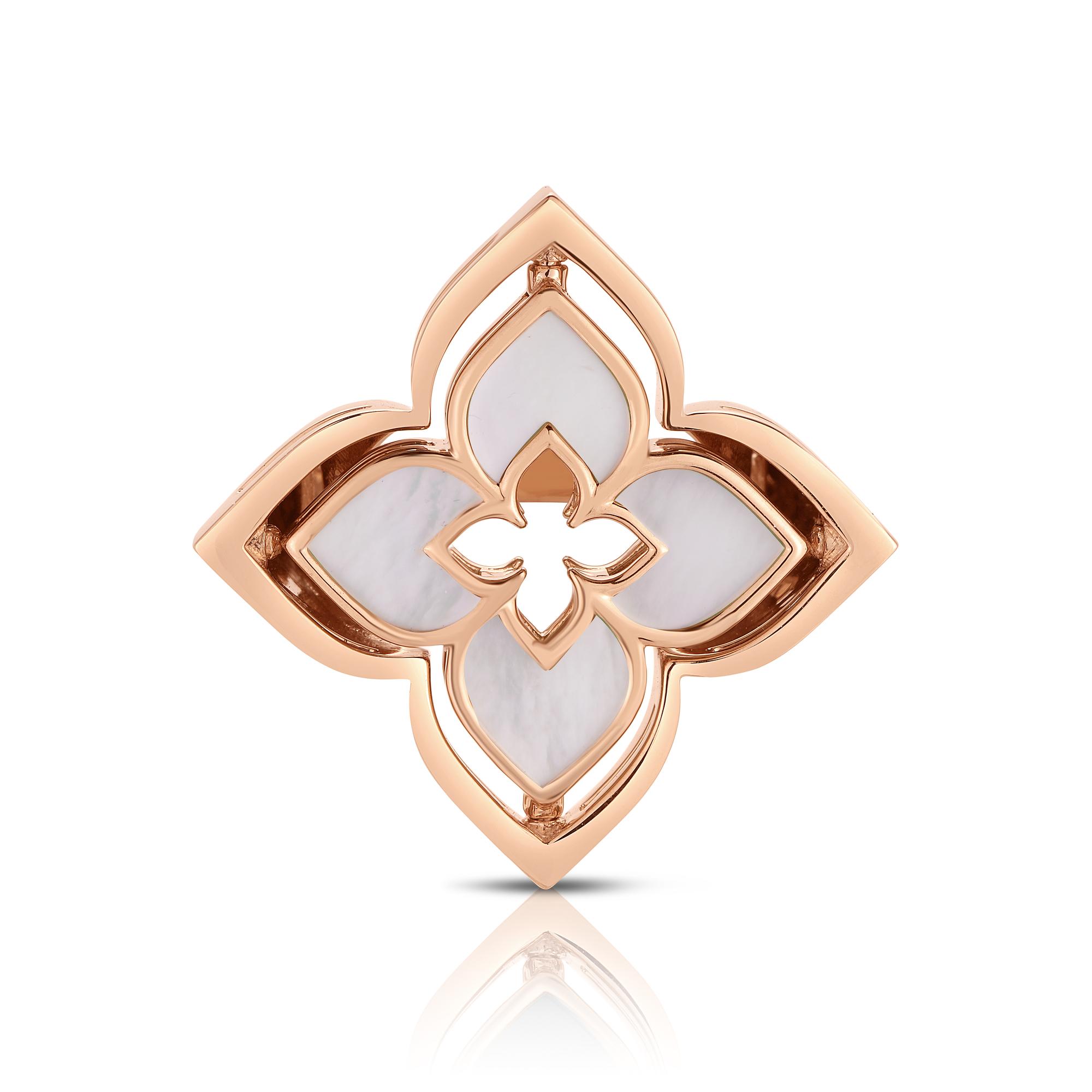 18k Rose Gold Venetian Princess Pirouette Diamond & Mother Of Pearl Flower Ring