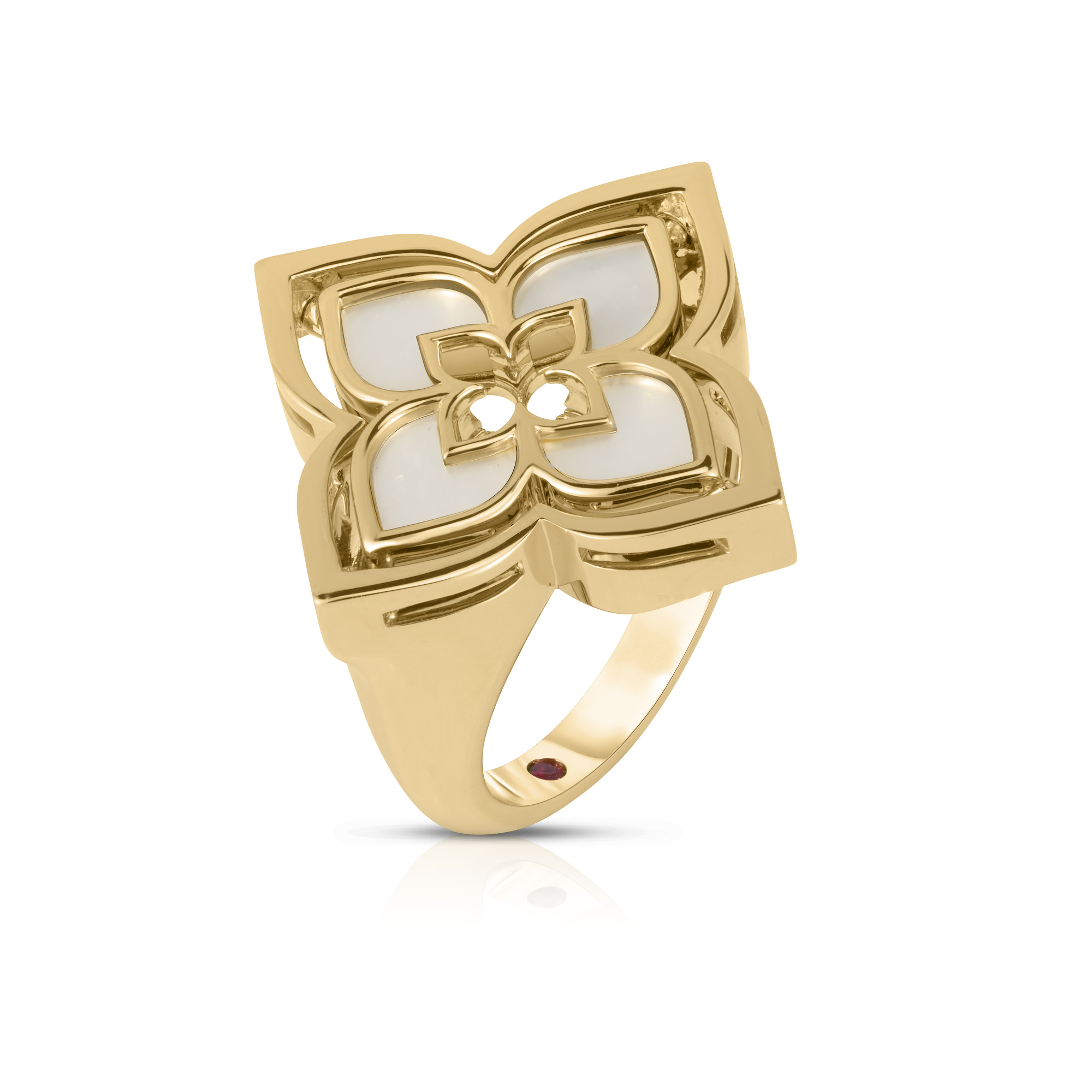 18k Yellow Gold Venetian Princess Pirouette Diamond & Mother Of Pearl Flower Ring