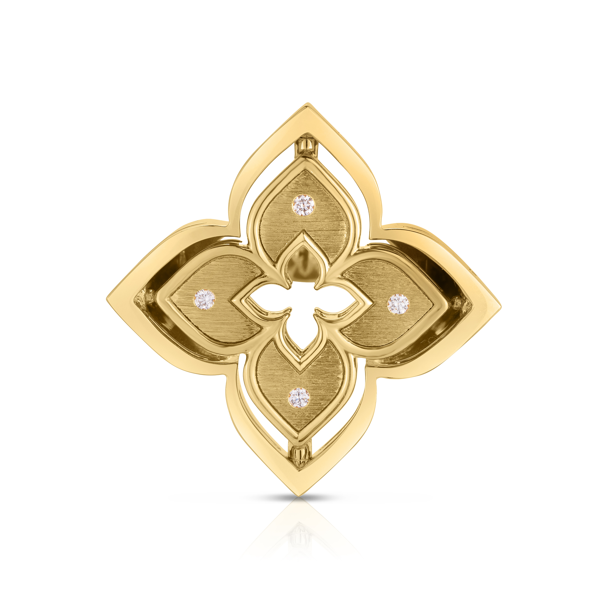 18k Yellow Gold Venetian Princess Pirouette Diamond & Mother Of Pearl Flower Ring