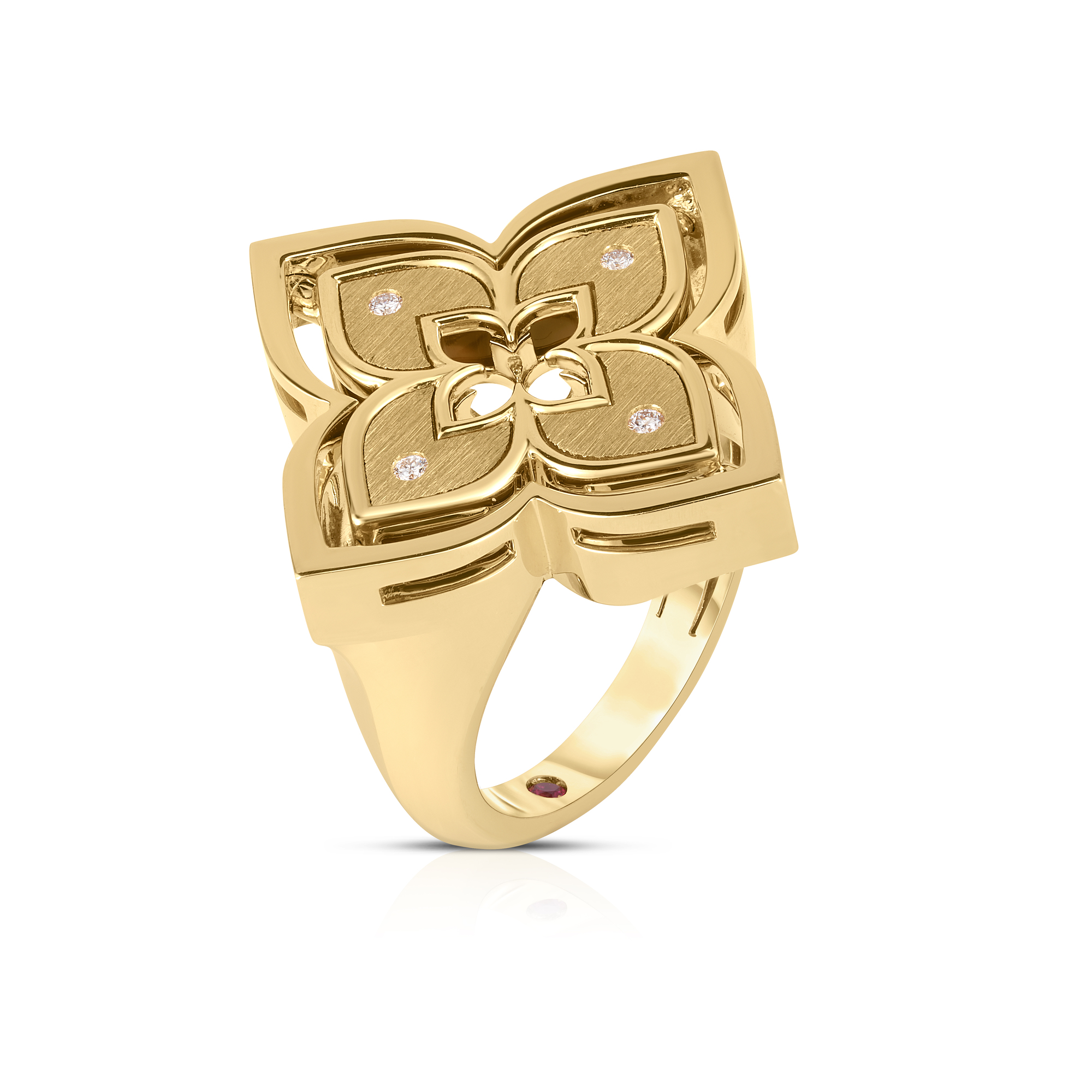 18k Yellow Gold Venetian Princess Pirouette Diamond & Red Agate Flower Ring