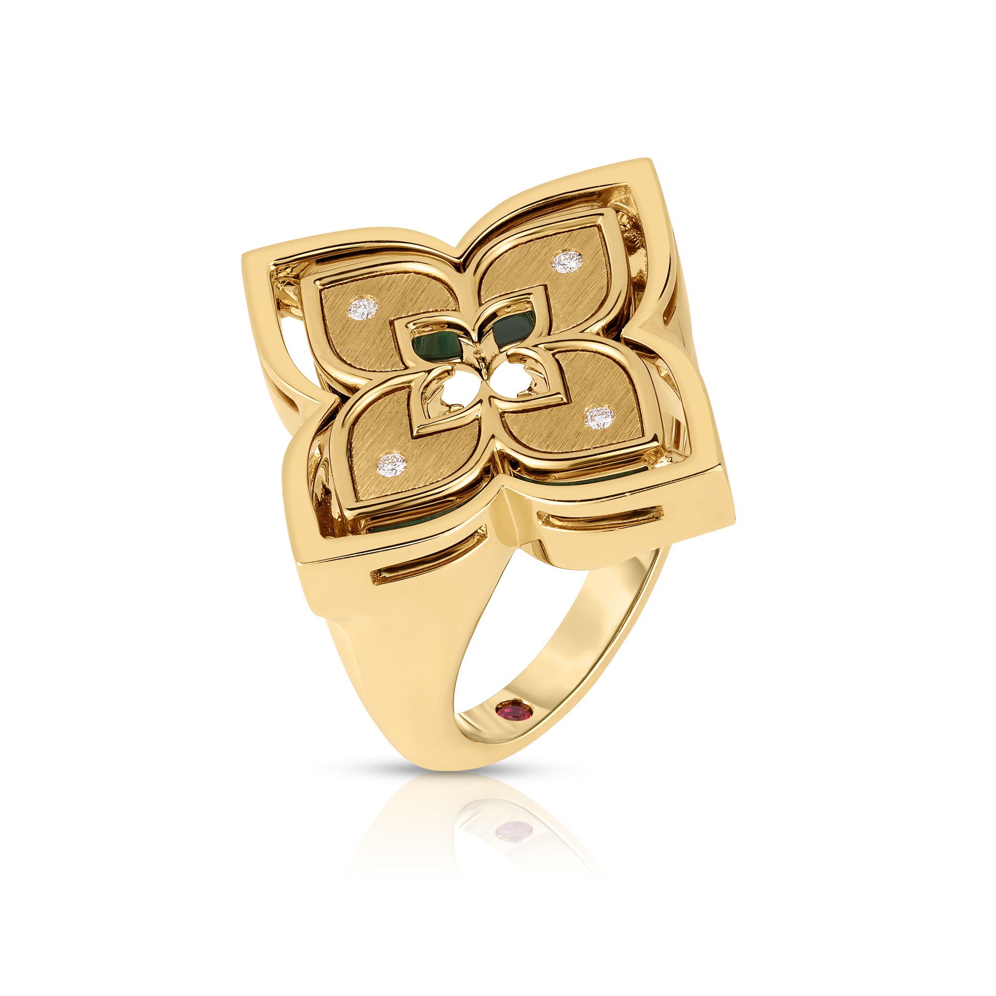 18k Yellow Gold Venetian Princess Pirouette Diamond & Malachite Flower Ring