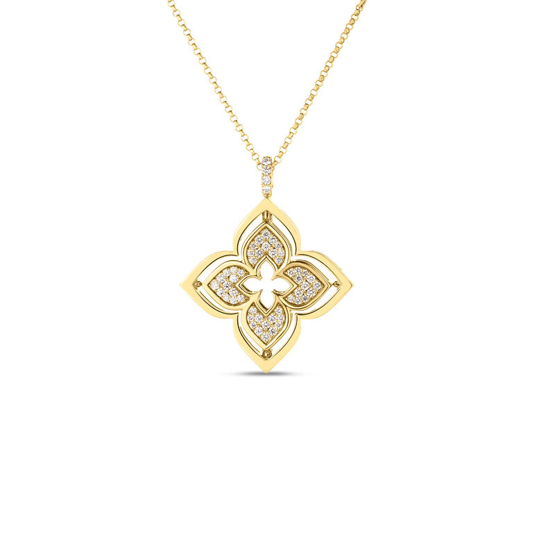18k Yellow Gold Venetian Princess Pirouette Pave Diamond & Red Agate Flower Necklace