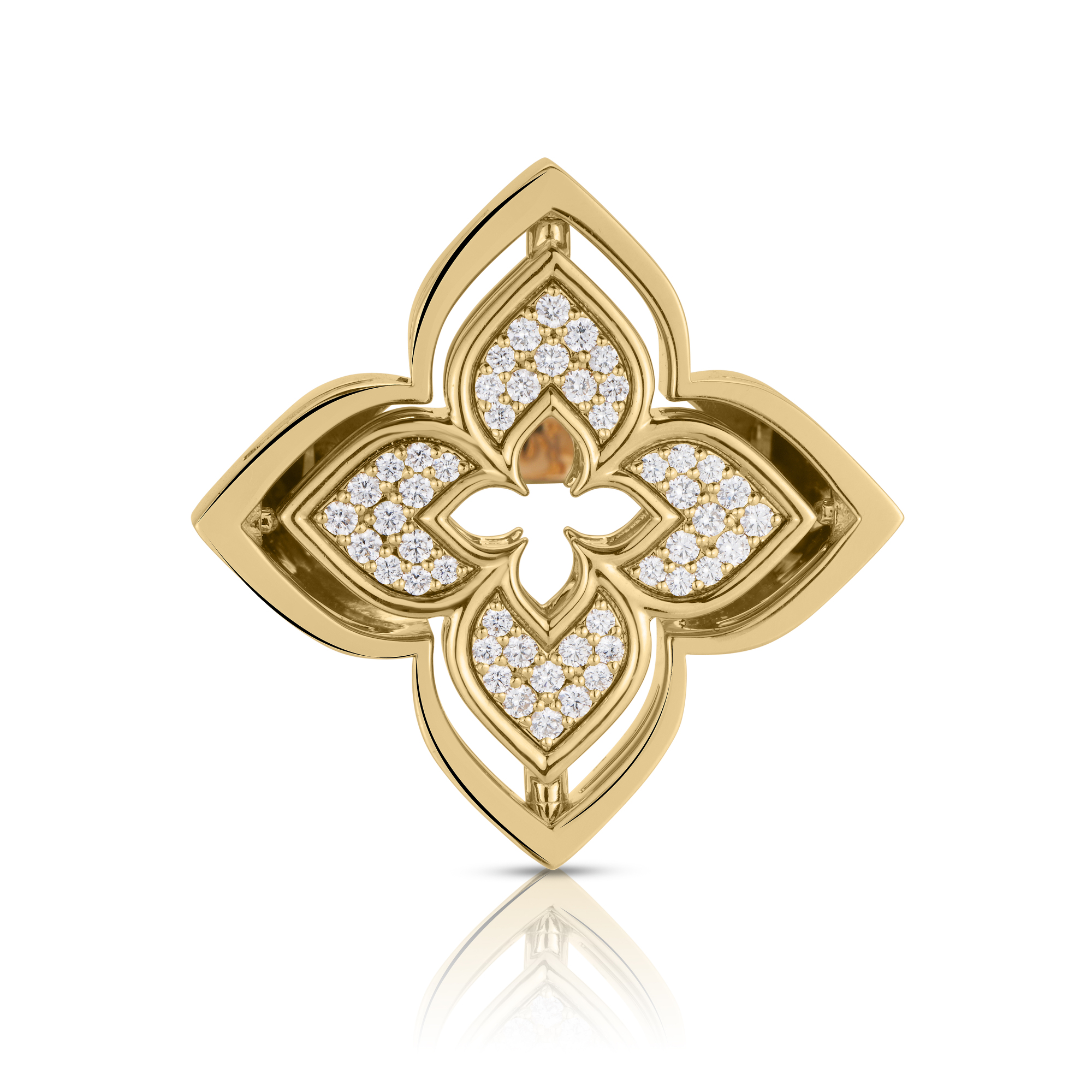 18k Yellow Gold Venetian Princess Pirouette Pave Diamond & Mother Of Pearl Flower Ring