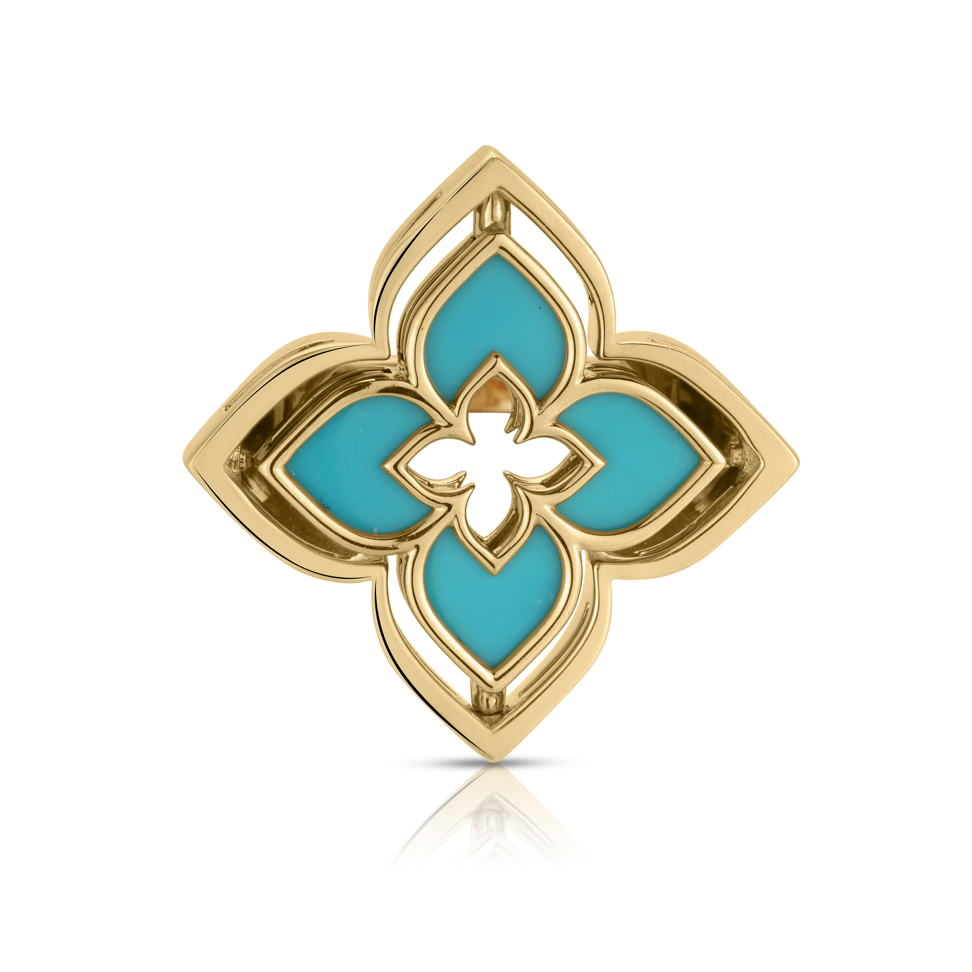 18k Yellow Gold Venetian Princess Pirouette Pave Diamond & Turquoise Flower Ring