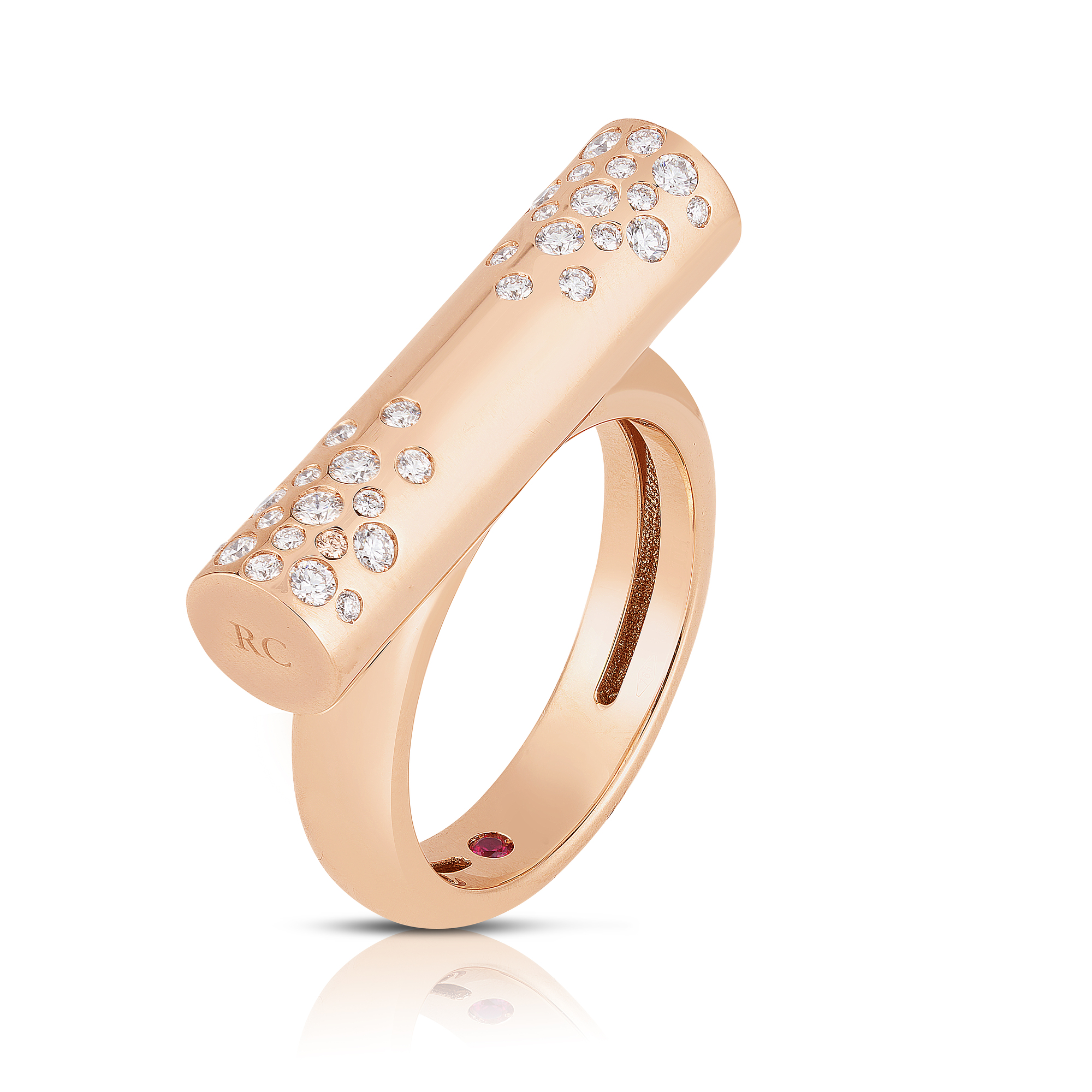 18k Rose Gold Domino Speckled Diamond Bar Ring