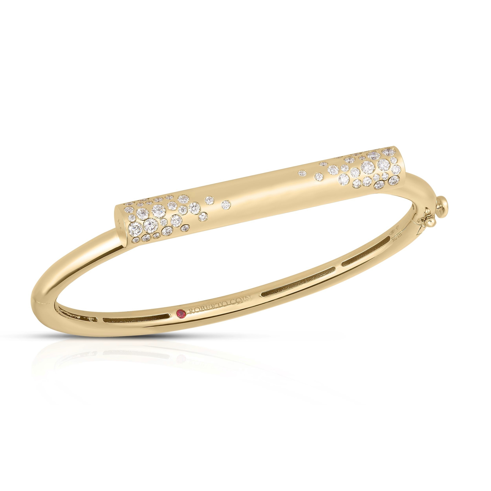 18k Yellow Gold Domino Speckled Diamond Bar Bangle