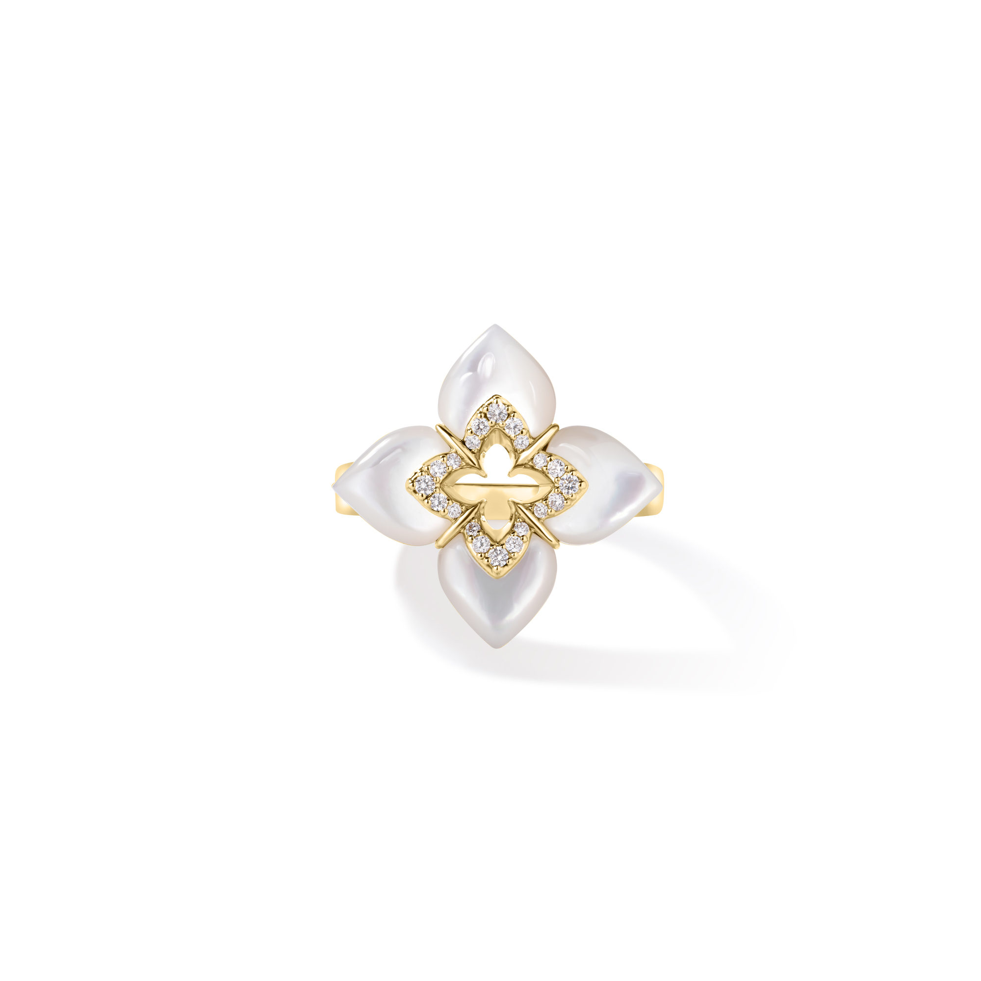 18k Yellow Gold Venetian Princess Cabochon Diamond & Mother Of Pearl Flower Ring