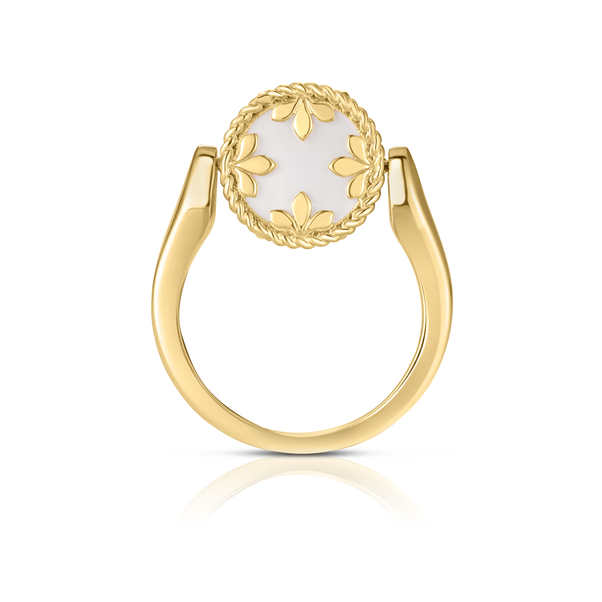 18k Yellow Gold Venetian Medallions Small Diamond, Turquoise , & Mother Of Pearl Reversible Ring