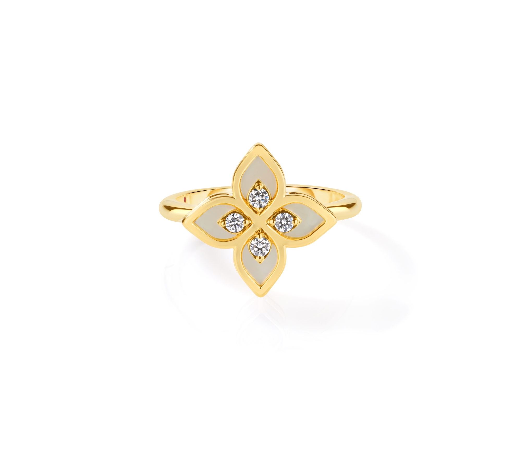 18k Yellow Gold Venetian Princess Diamond & Mother Of Pearl Flower Ring