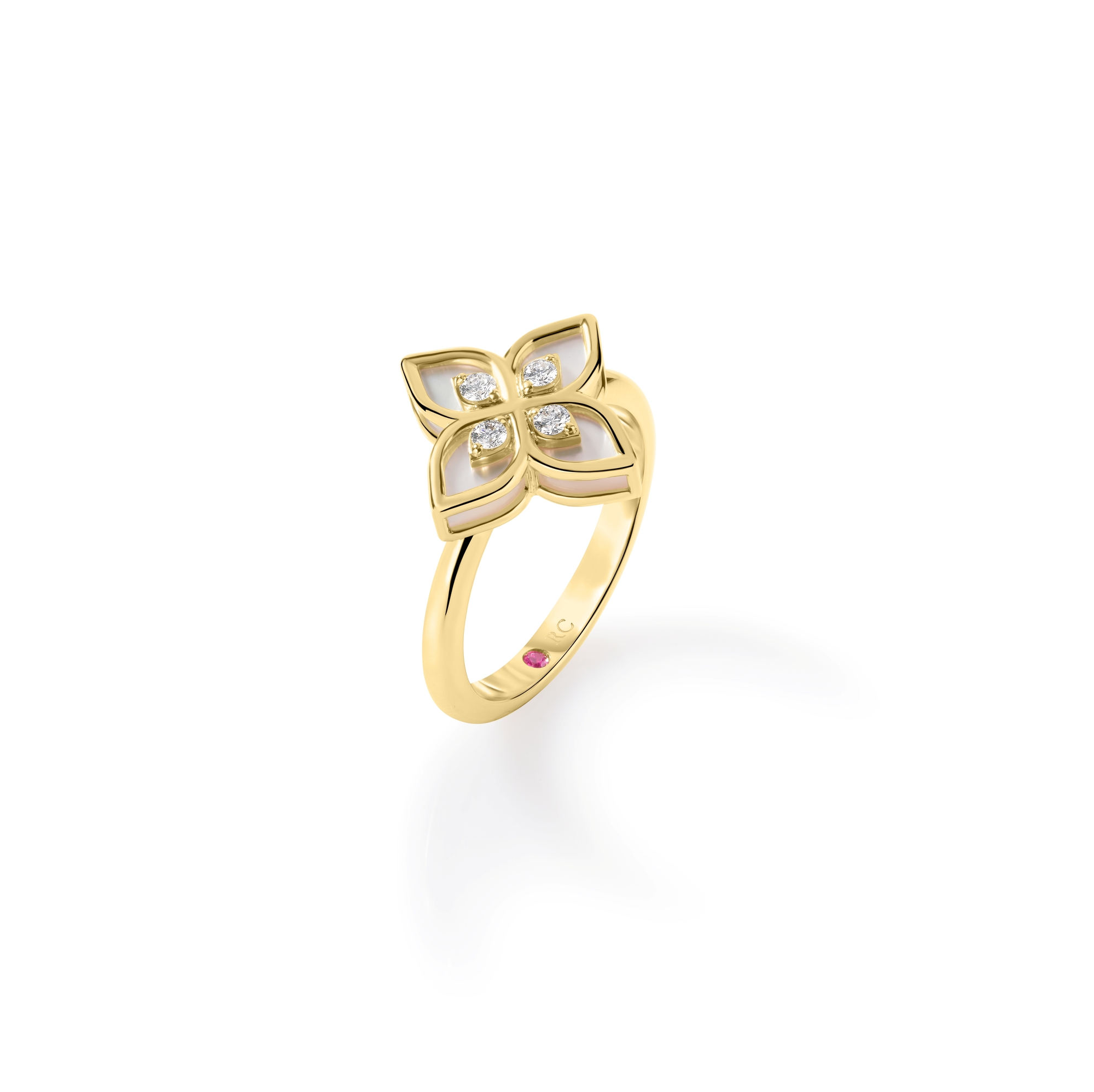 18k Yellow Gold Venetian Princess Diamond & Mother Of Pearl Flower Ring