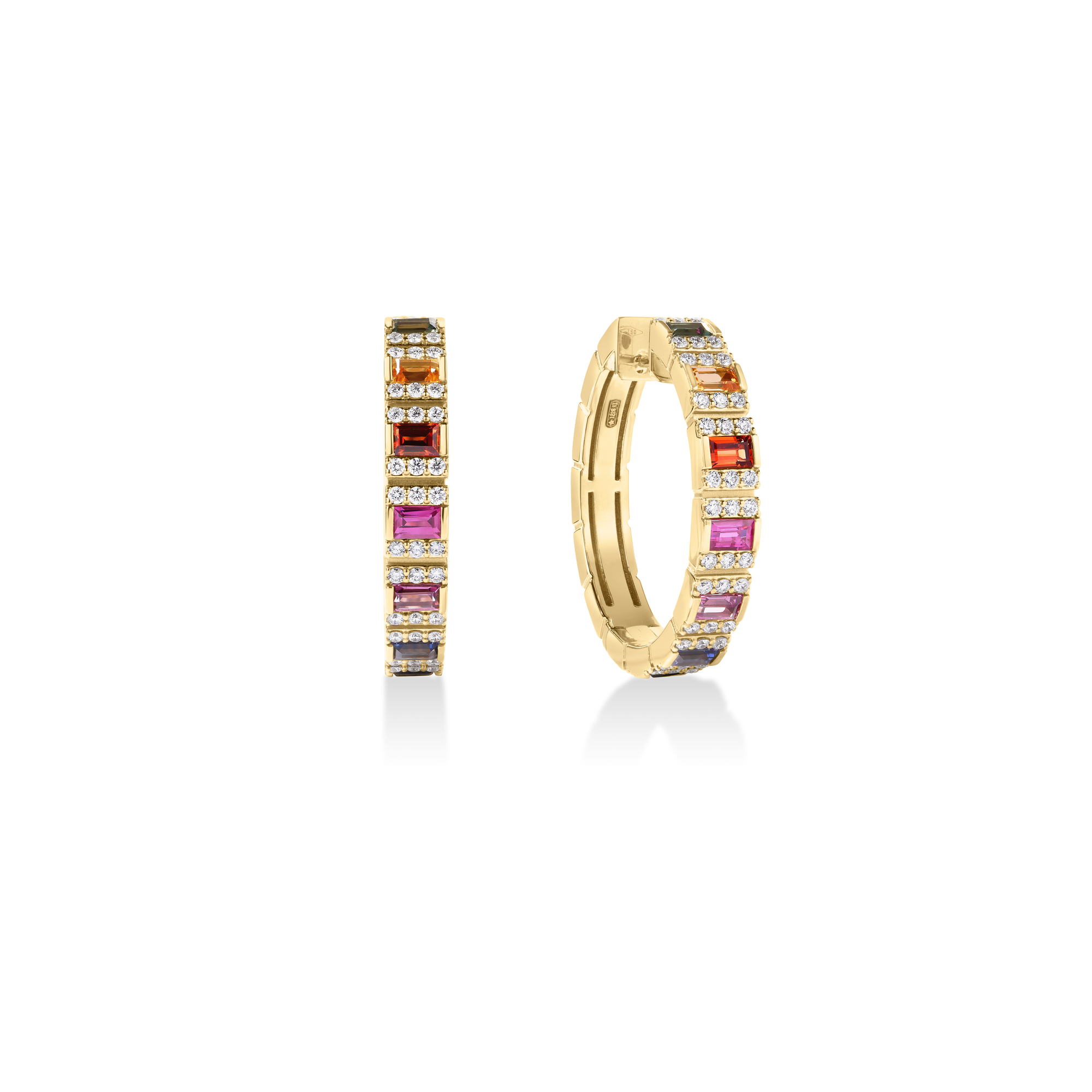 18k Yellow Gold Obelisco Pave Diamond & Mixed Sapphire Hoop Earrings