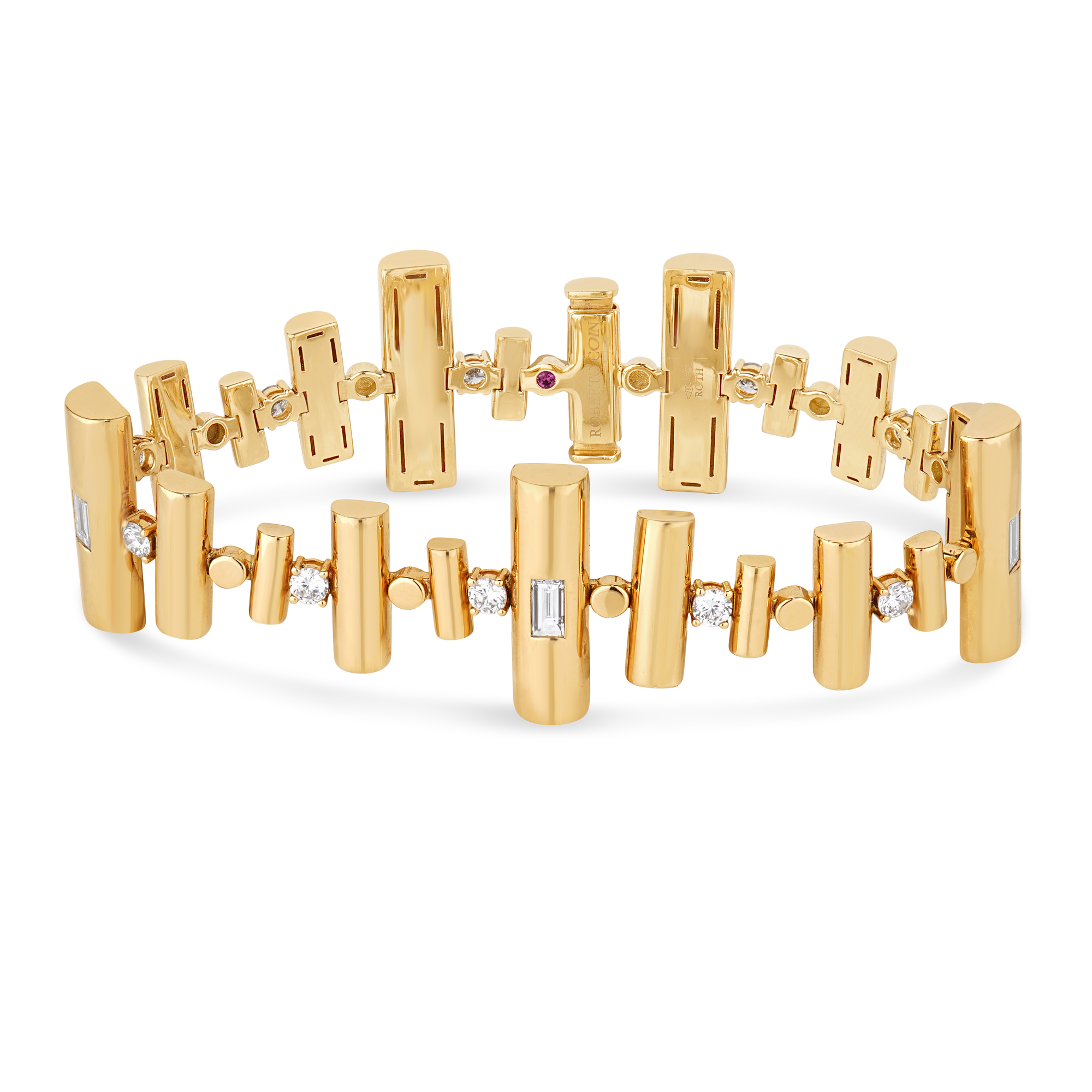 18k Yellow Gold Domino Alternating Link Diamond Bracelet