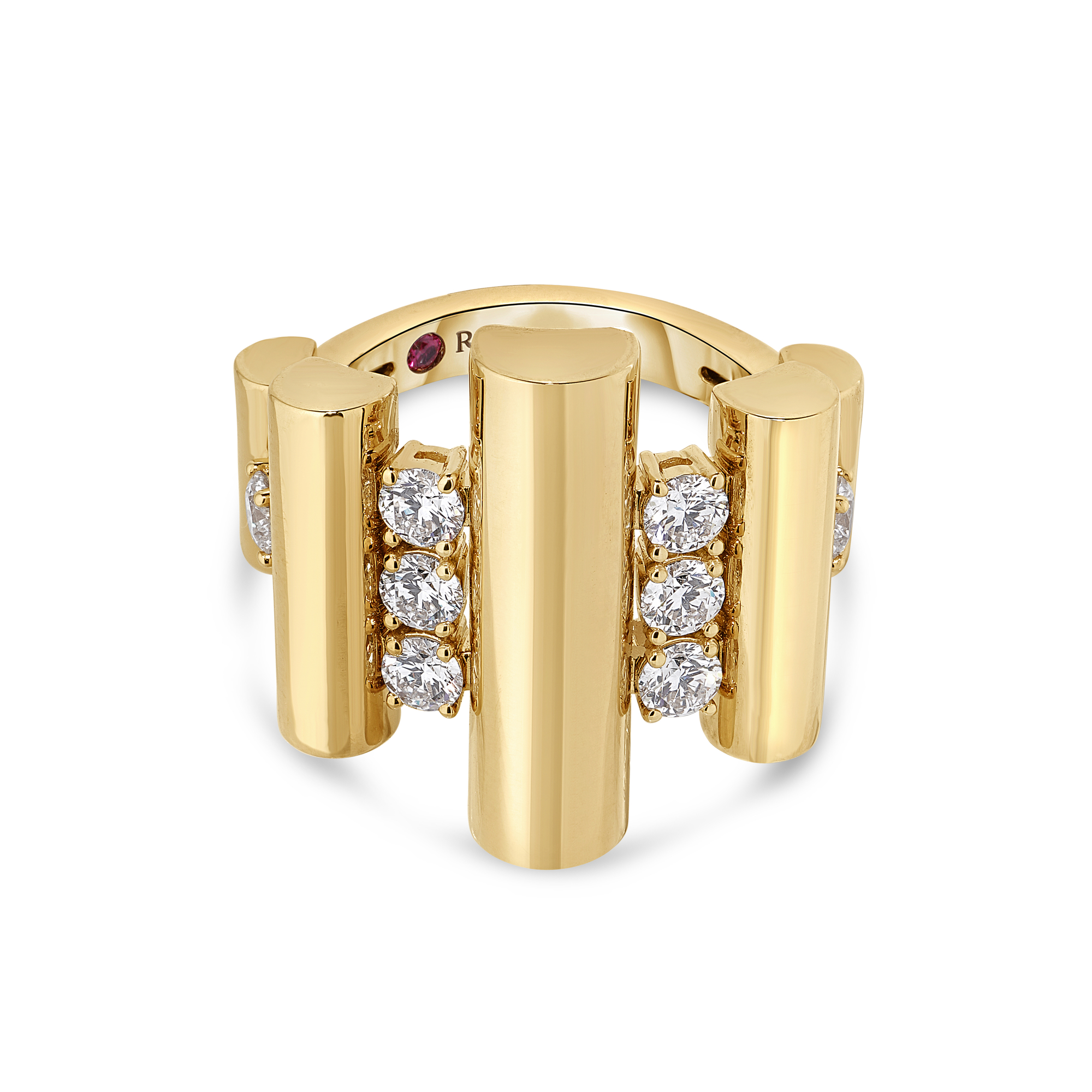 18k Yellow Gold Domino Alternating Link Diamond Ring