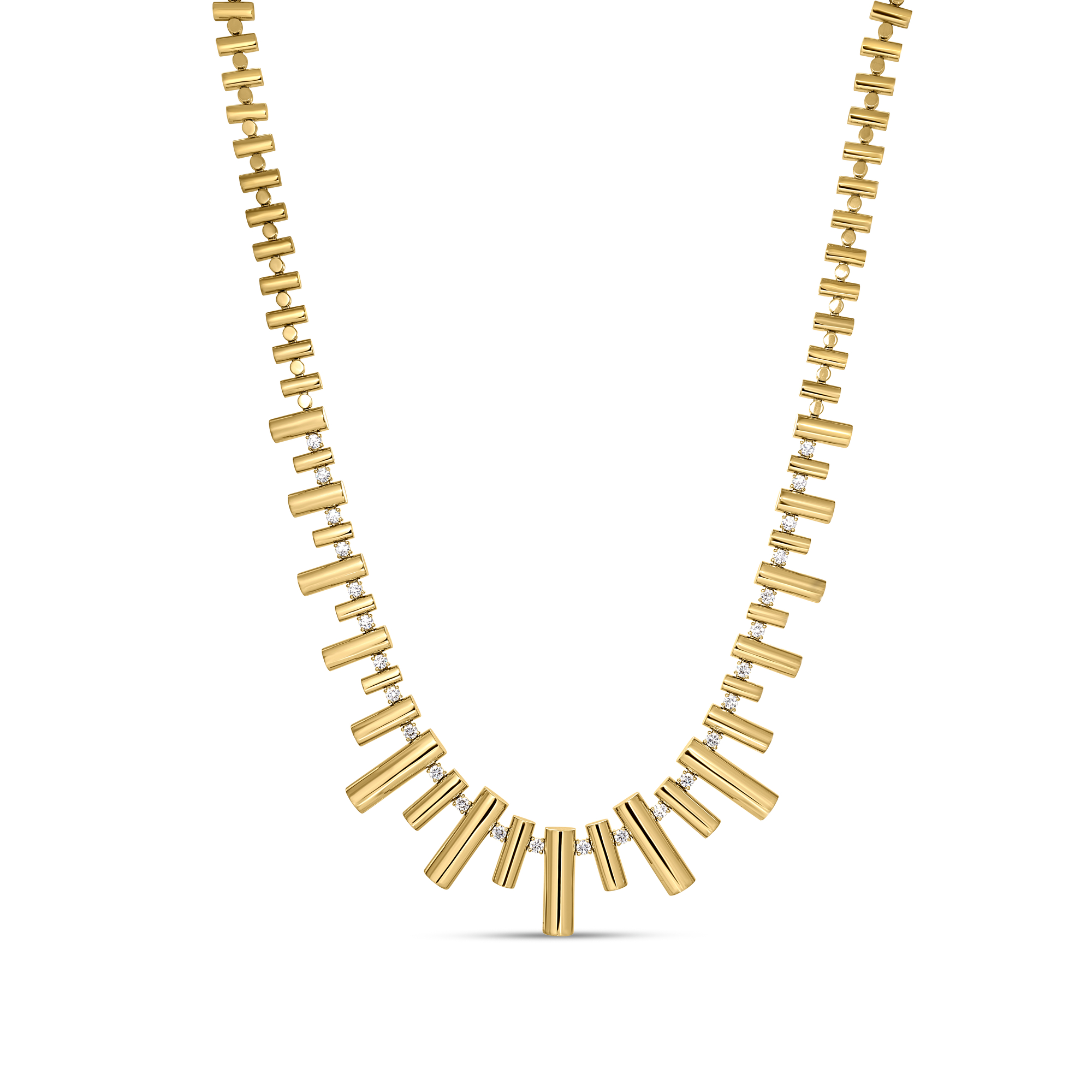 18k Yellow Gold Domino Alternating Link Diamond Collar Necklace