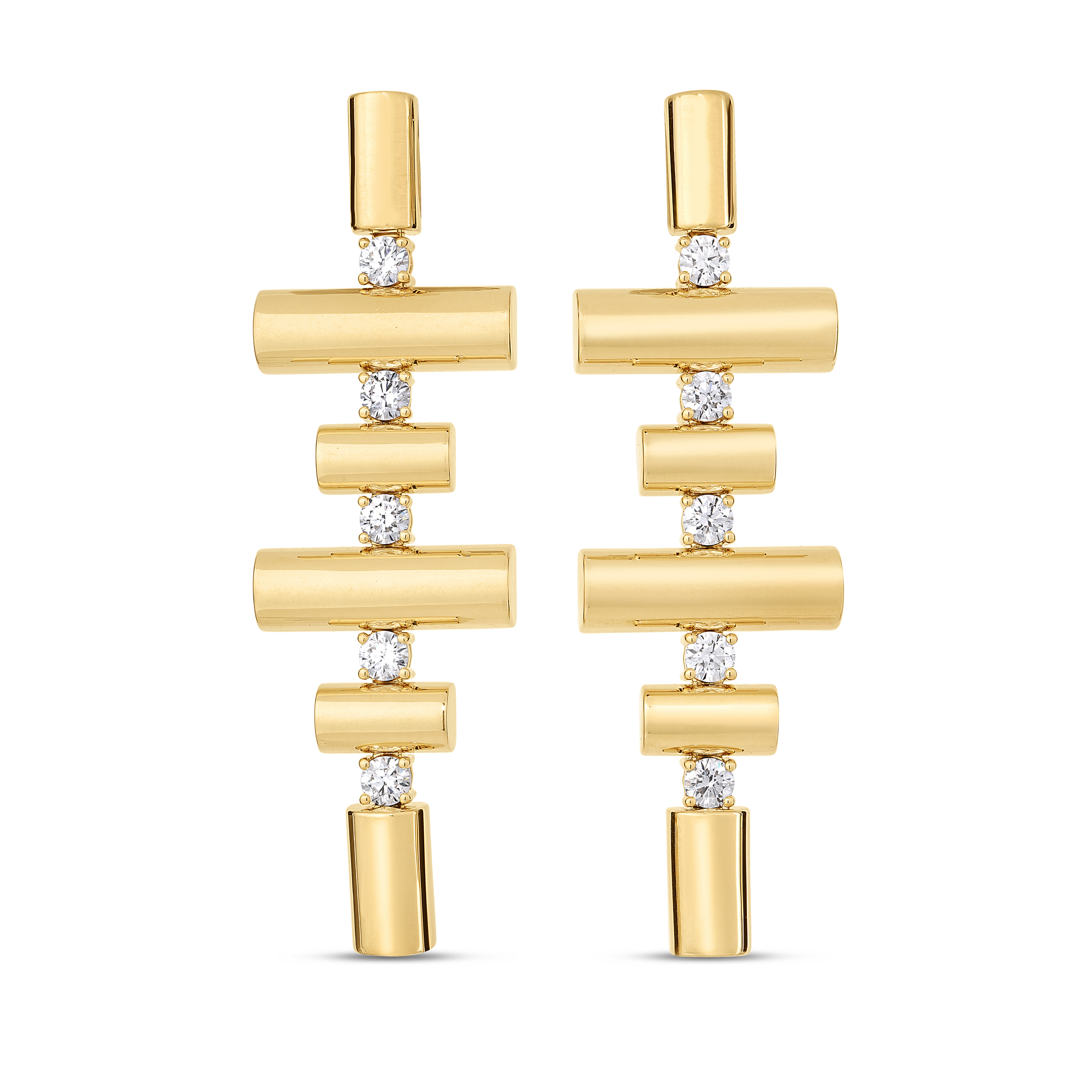 18k Yellow Gold Domino Alternating Link Diamond Dangle Earrings