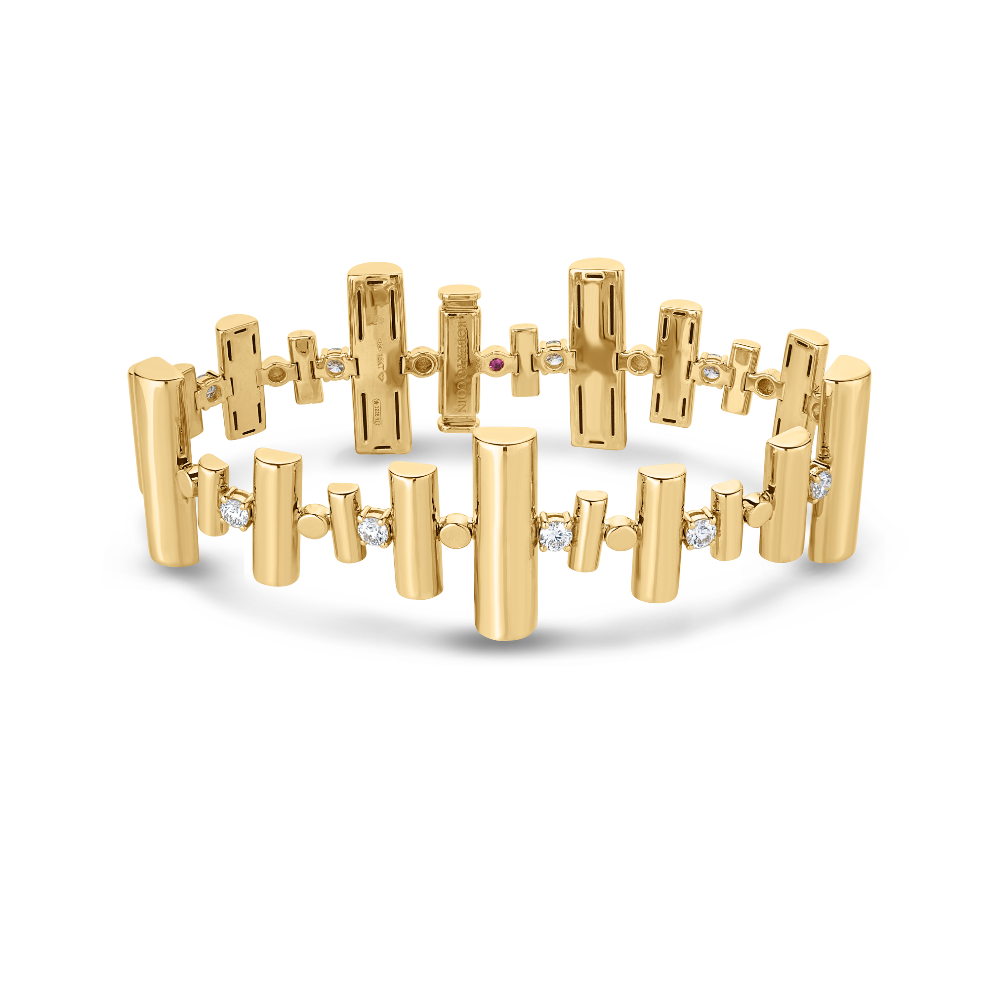 18k Yellow Gold Domino Alternating Link Diamond Bracelet