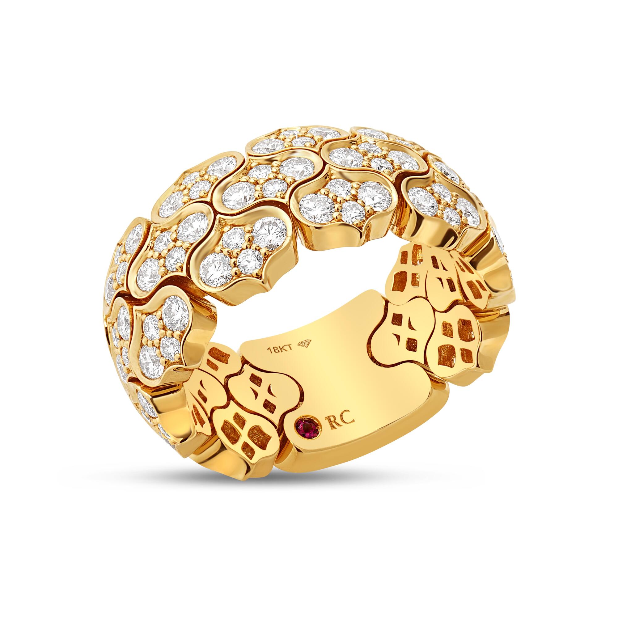18k Yellow Gold Cobra Wide Pave Diamond Ring