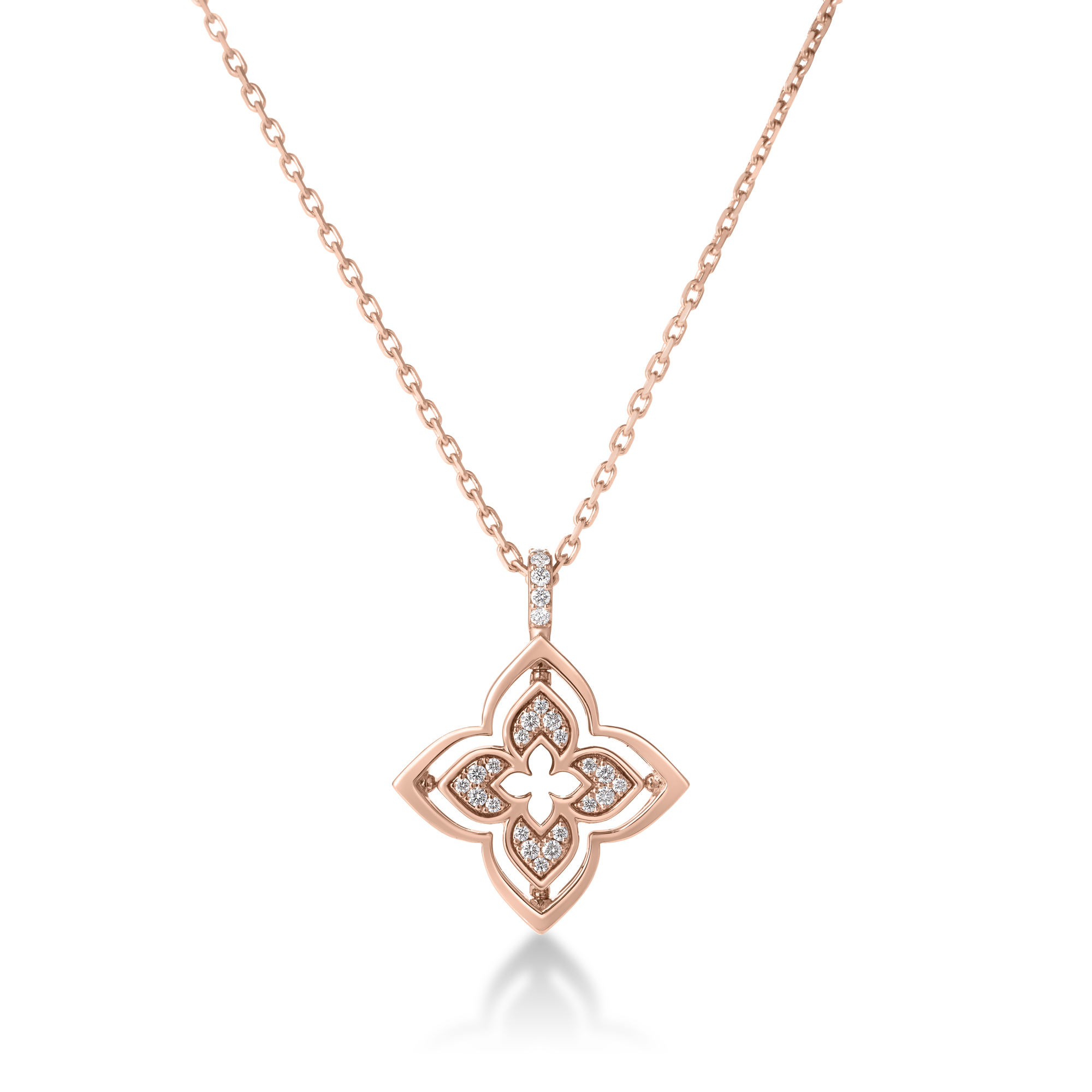 18k Rose Gold Venetian Princess Pirouette Pave Diamond & Rhodoite Small Flower Necklace