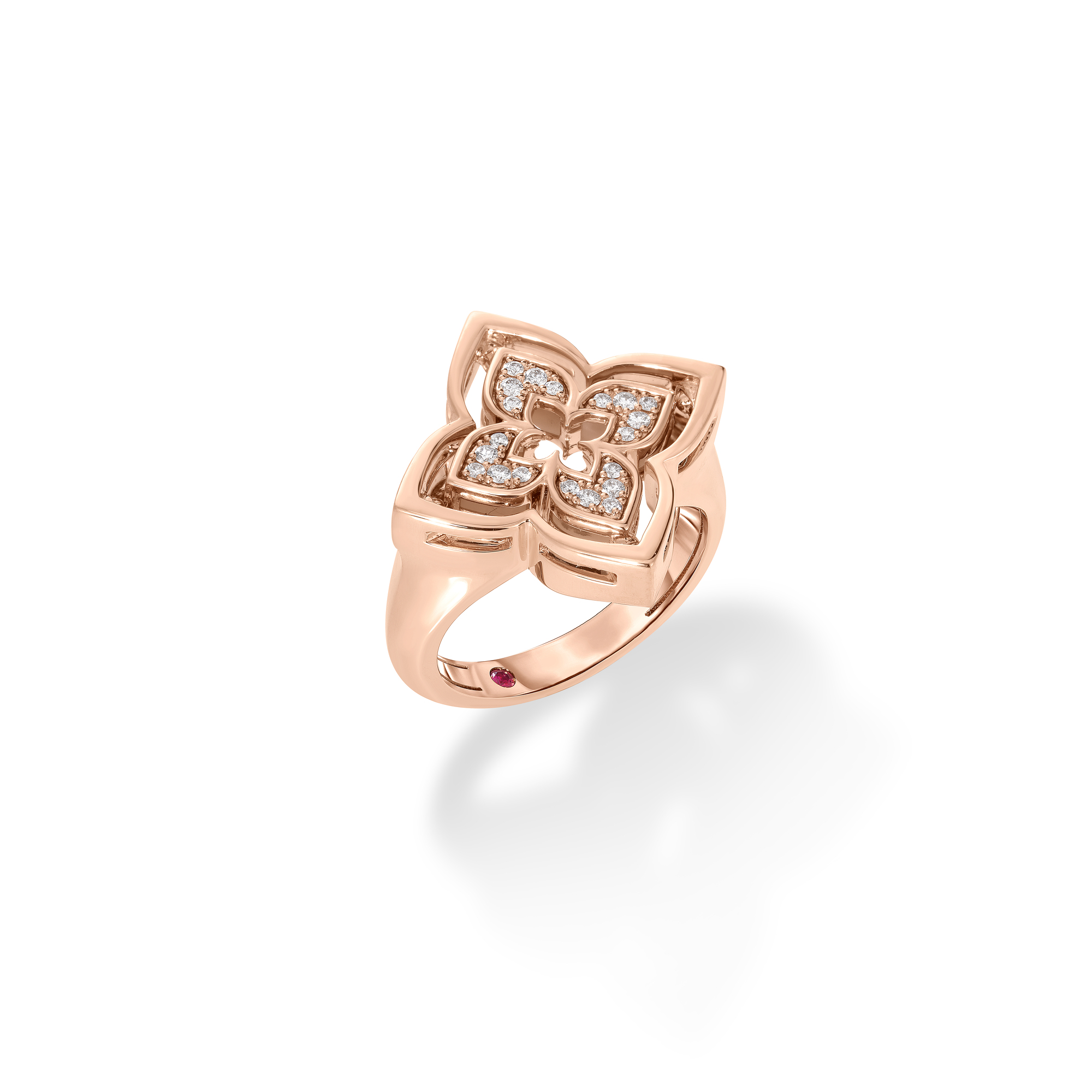 18k Rose Gold Venetian Princess Pirouette Small Pave Diamond & Rhodoite Flower Necklace