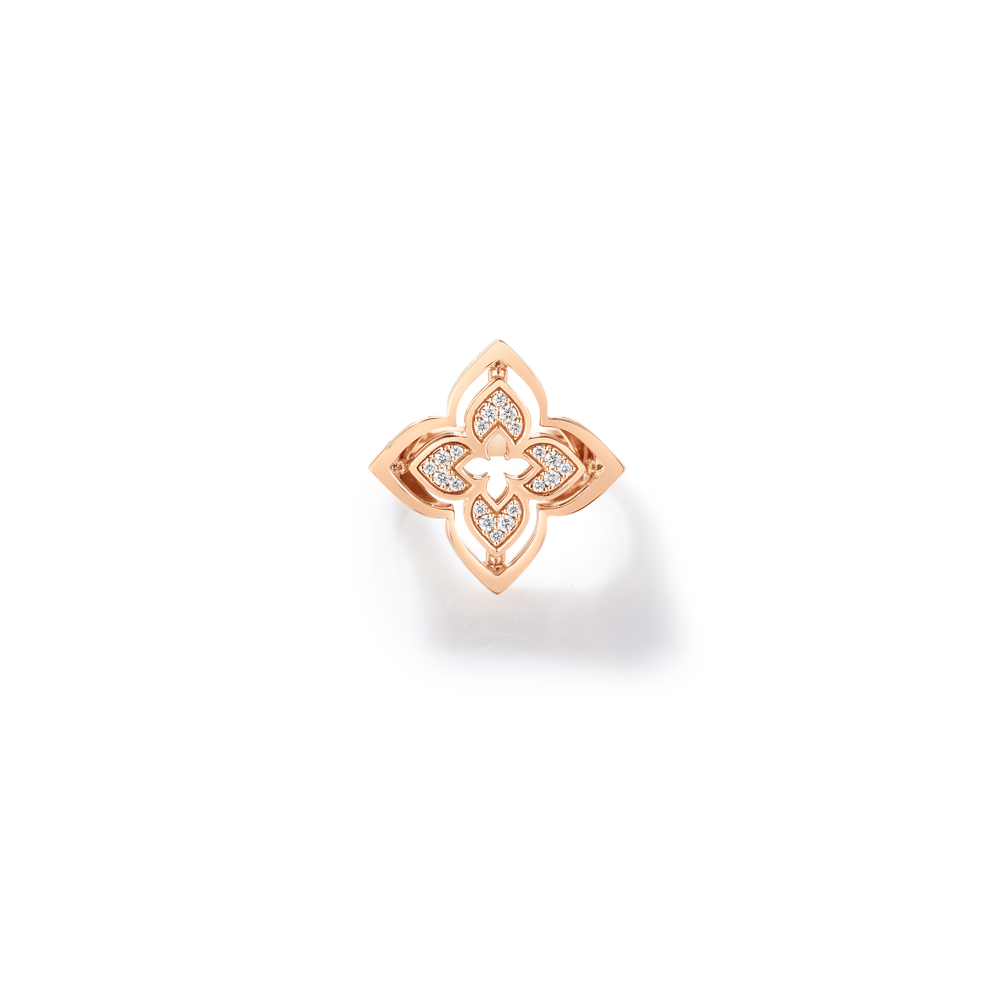 18k Rose Gold Venetian Princess Pirouette Small Pave Diamond & Chrysoprase Flower Ring