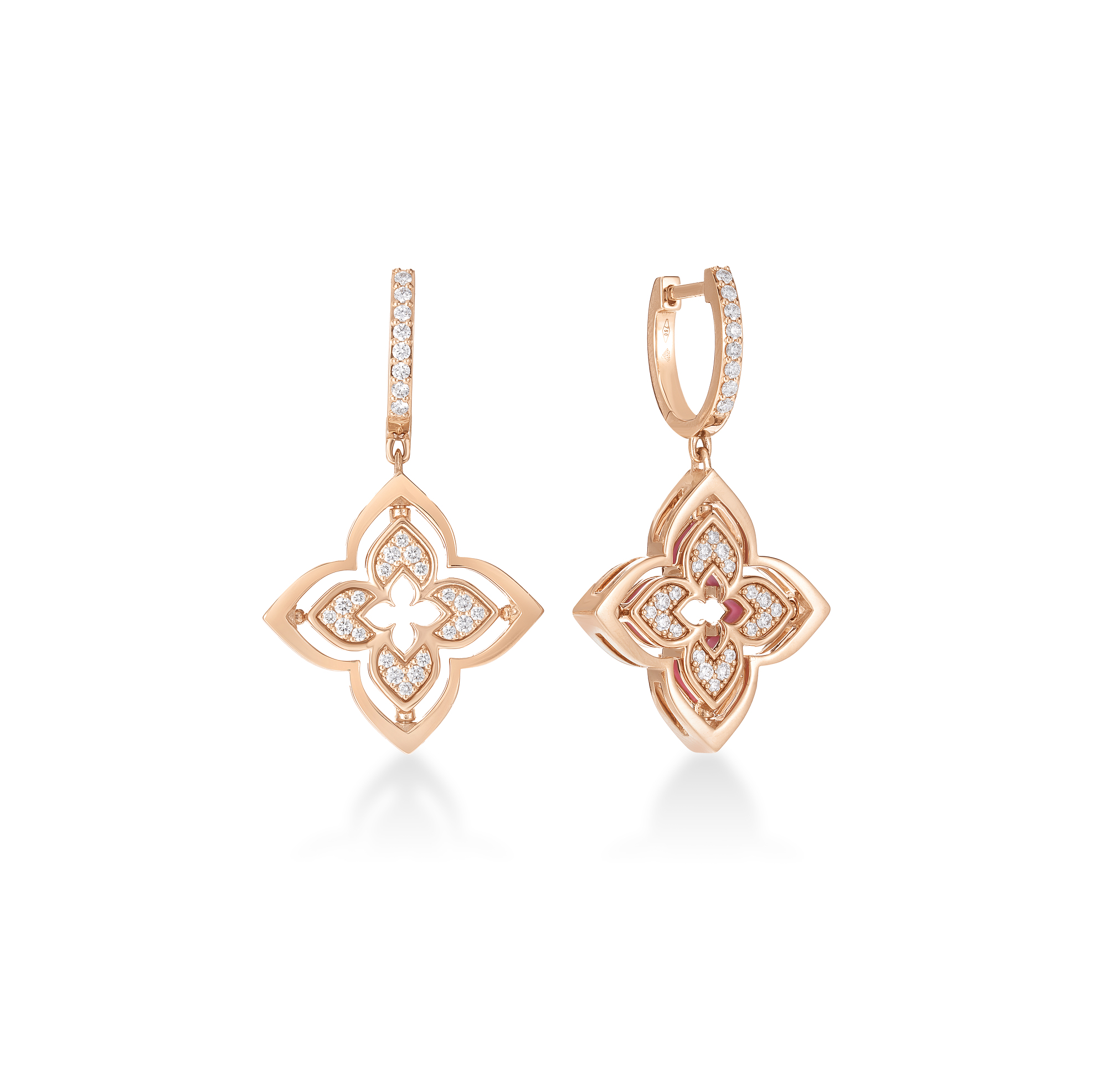 18k Rose Gold Venetian Princess Pirouette Small Pave Diamond & Rhodoite Flower Drop Earrings