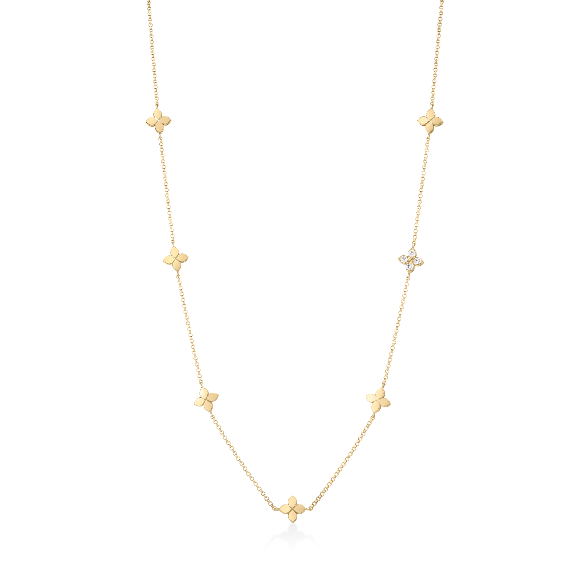 18k Yellow Gold Love In Verona Diamond Flower Station Long Necklace