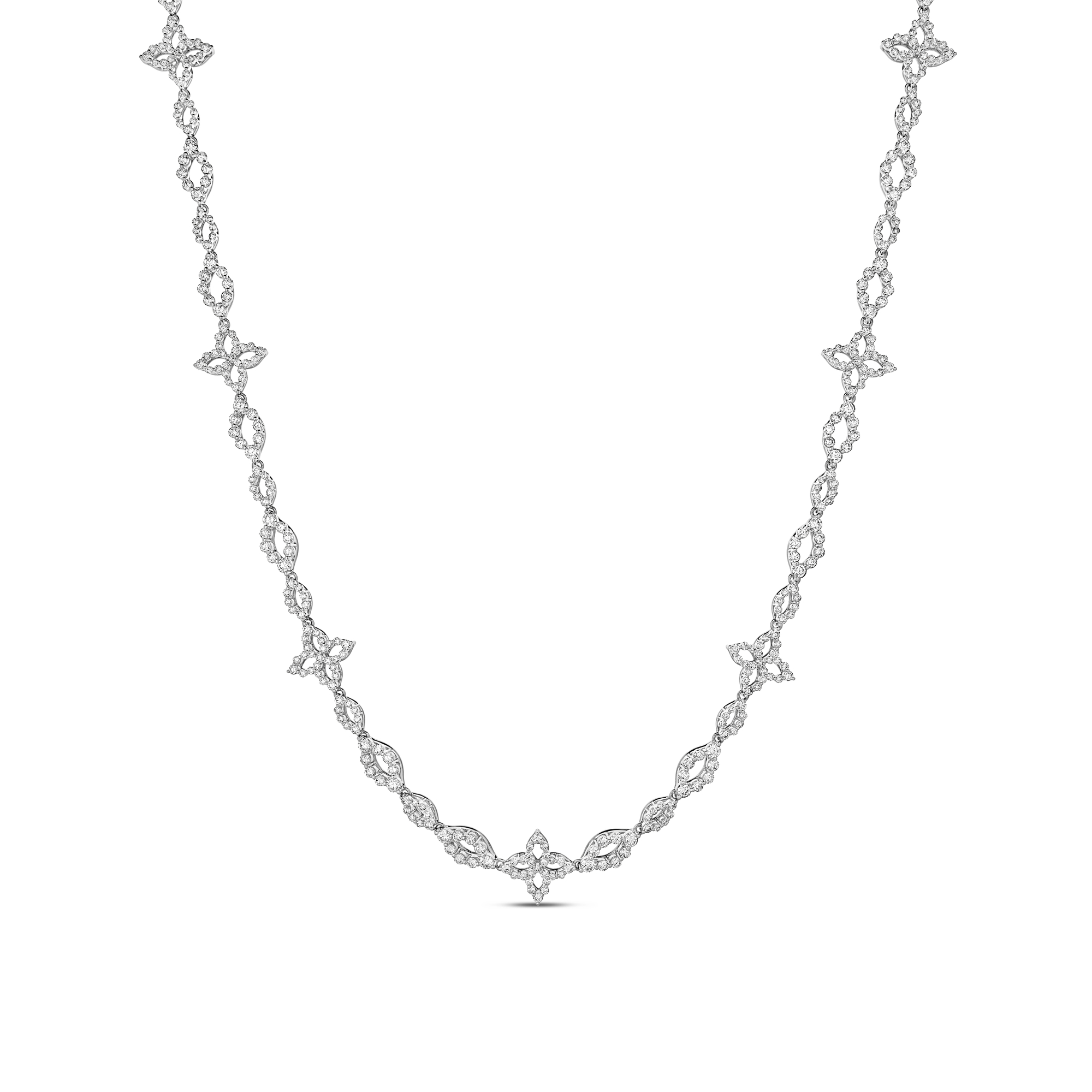 18k White Gold Diamond Princess Flower Collar Necklace