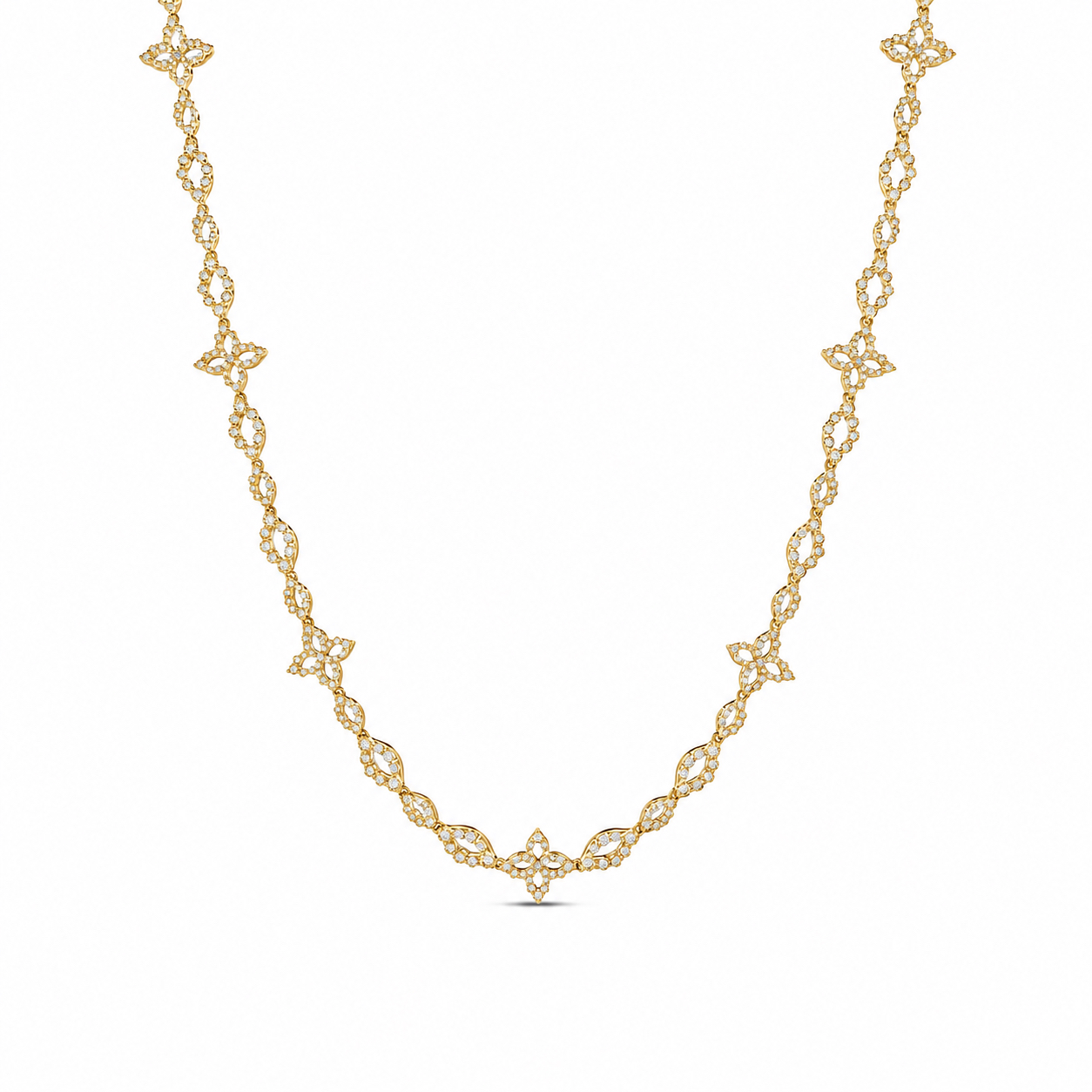 18k Yellow Gold Diamond Princess Flower Collar Necklace