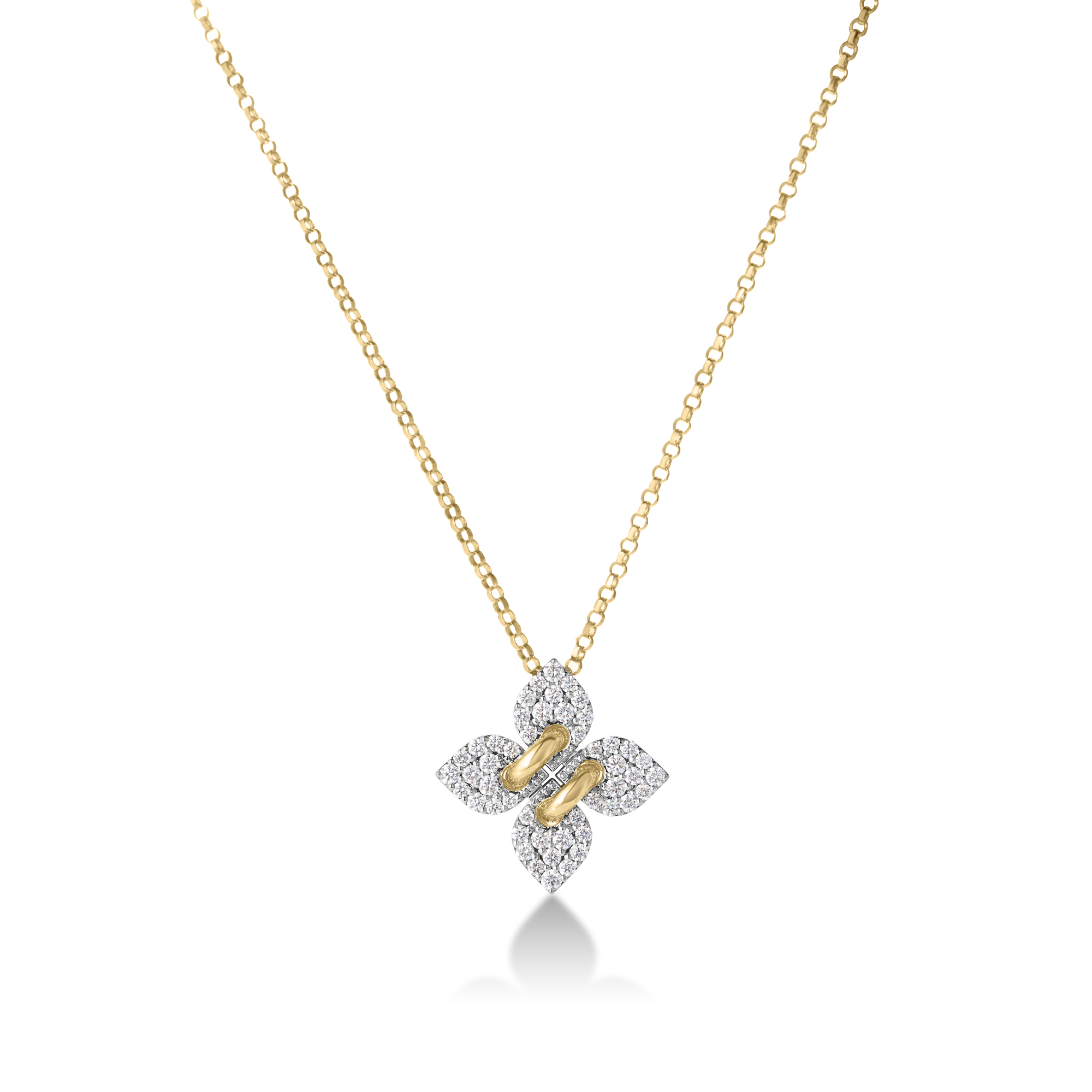 18k Yellow/white Gold Love In Verona Filo Small Pave Diamond Flower Necklace