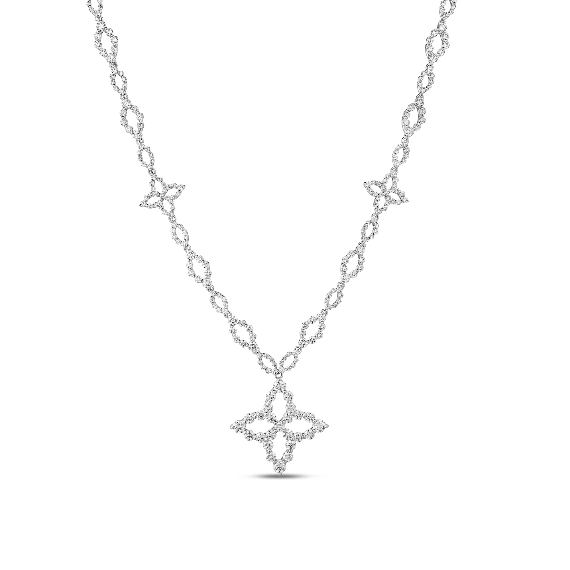18k White Gold Diamond Princess Flower Necklace