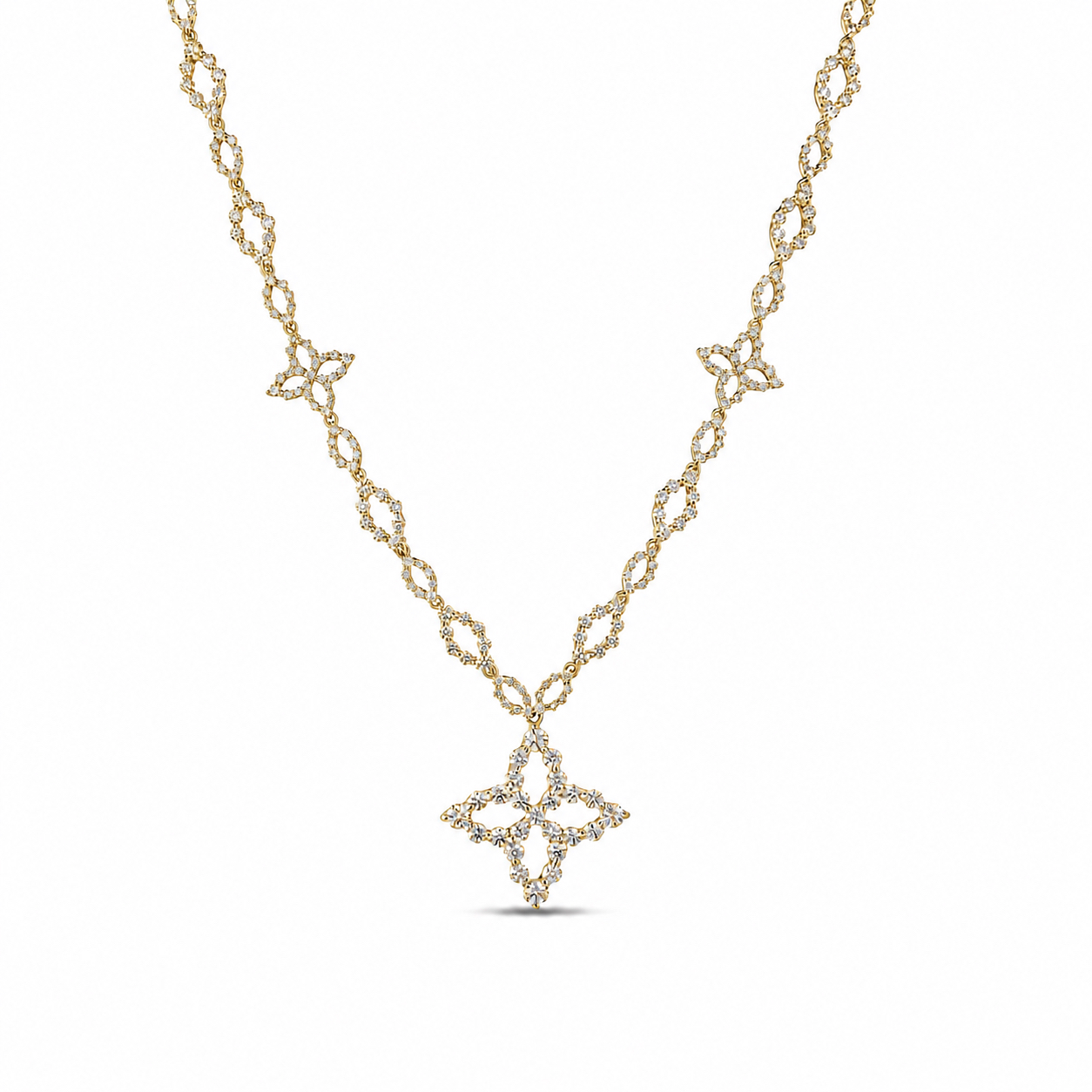 18k Yellow Gold Diamond Princess Flower Necklace