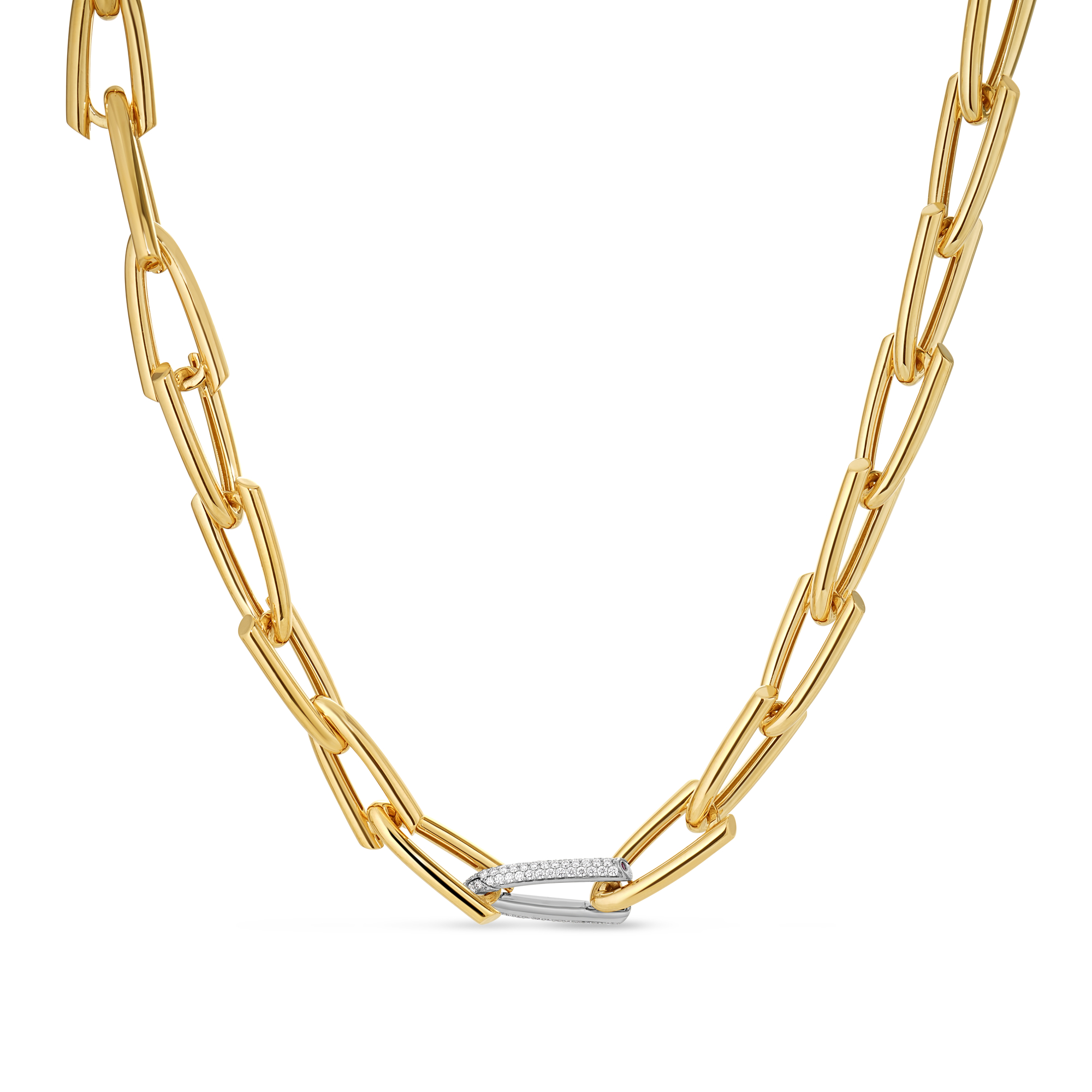 18k Yellow/white Designer Gold Triangle Link Diamond Necklace