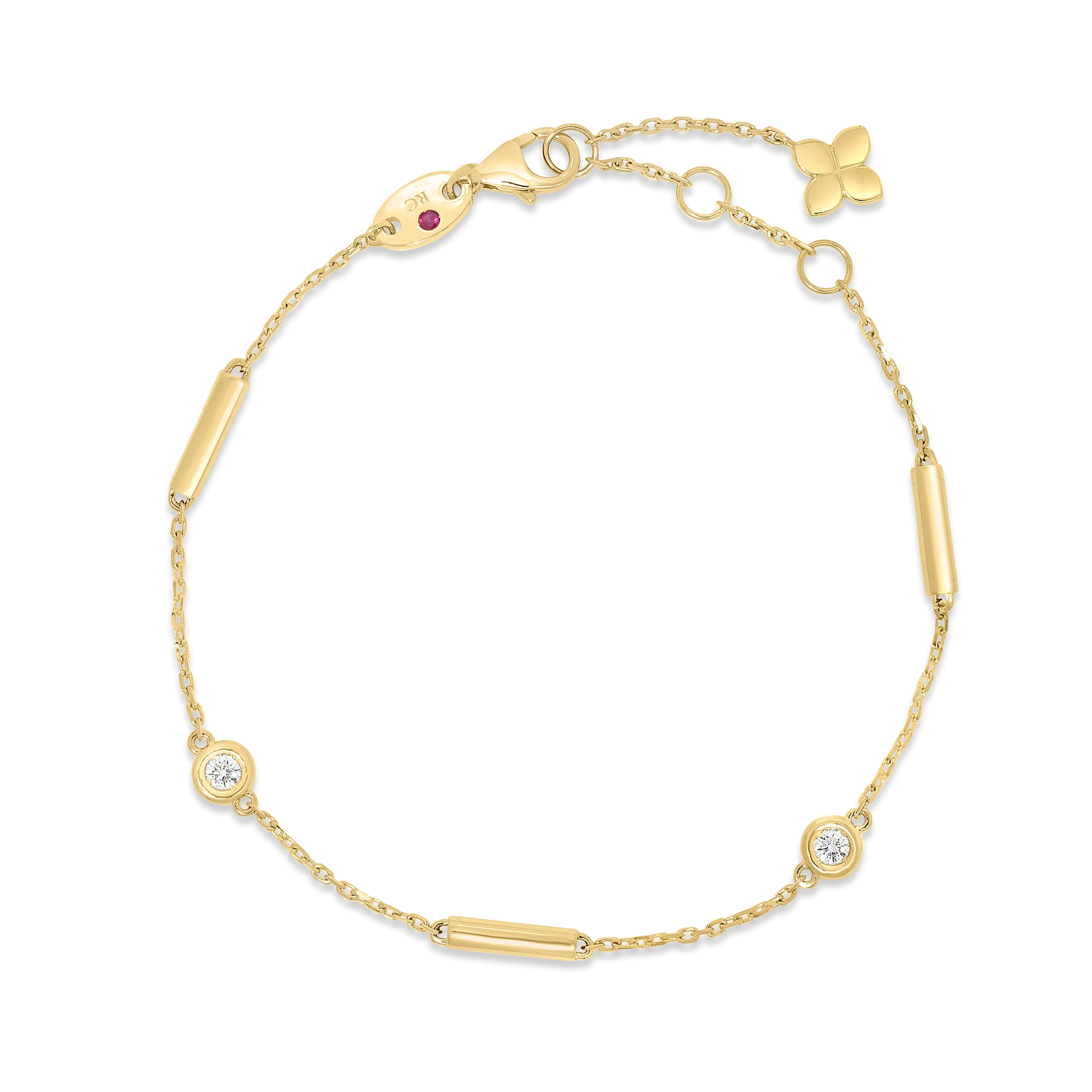 18k Yellow Gold Diamonds By The Inch Bar And Bezel Station Bracelet