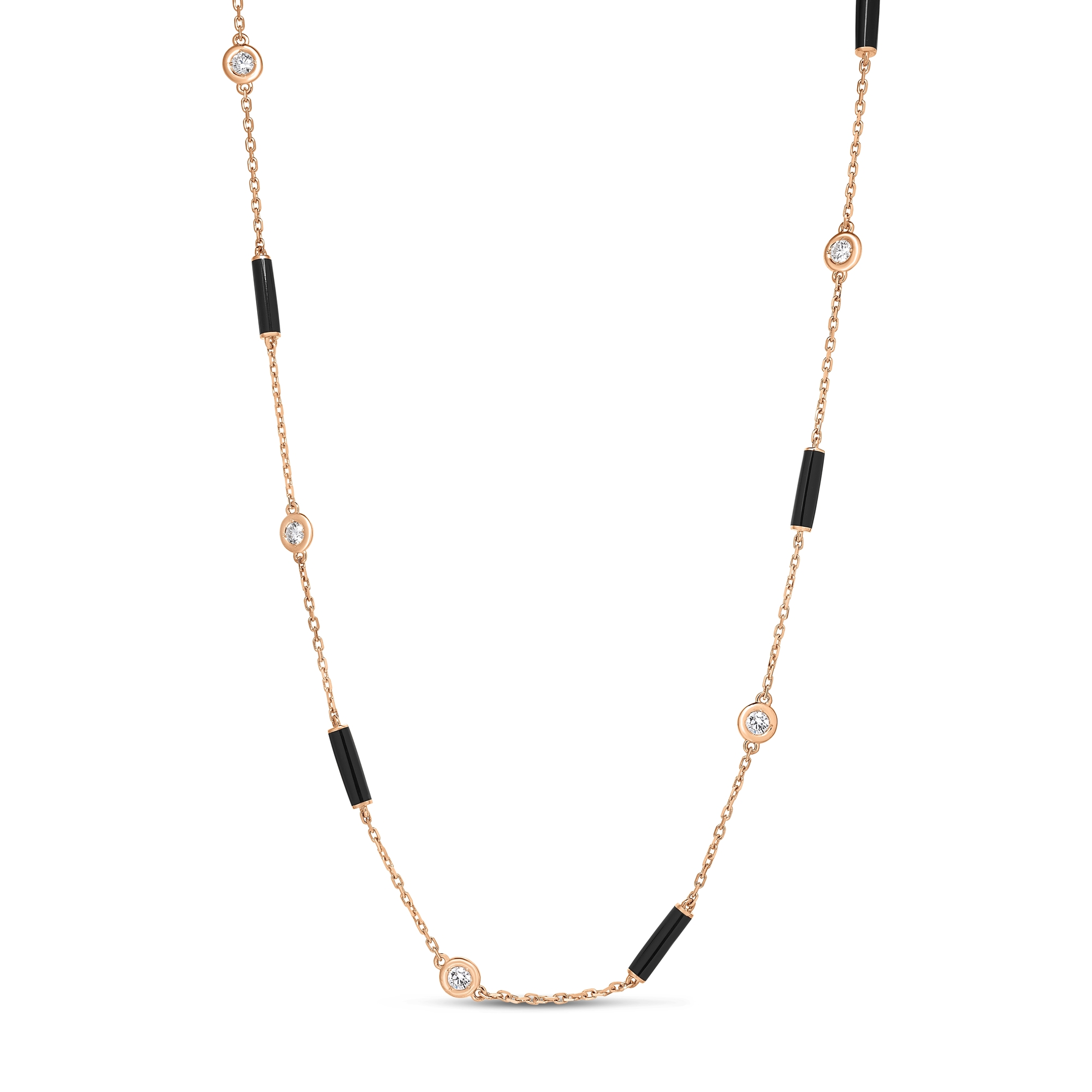 18k Rose Gold Diamonds By The Inch Black Enamel Bar And Bezel Station Necklace