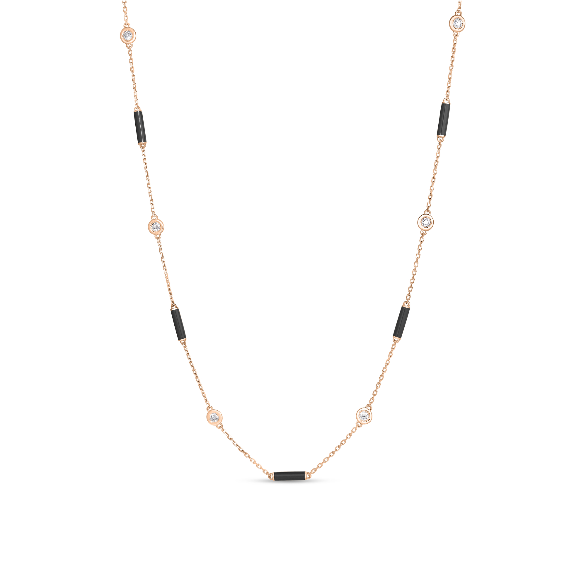 18k Rose Gold Diamonds By The Inch Black Ceramic Enamel Bar And Bezel Station Necklace