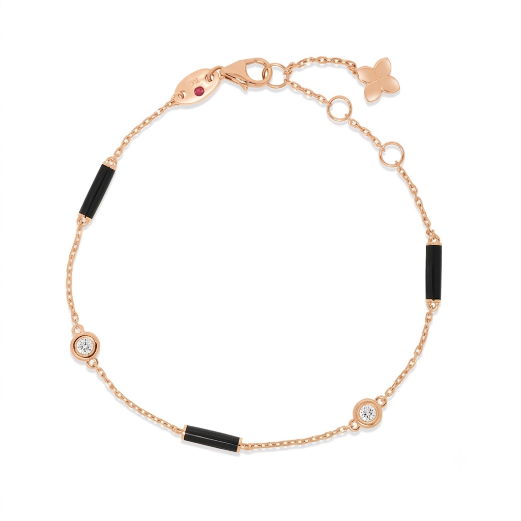 18k Rose Gold Diamonds By The Inch Black Enamel Bar And Bezel Station Bracelet