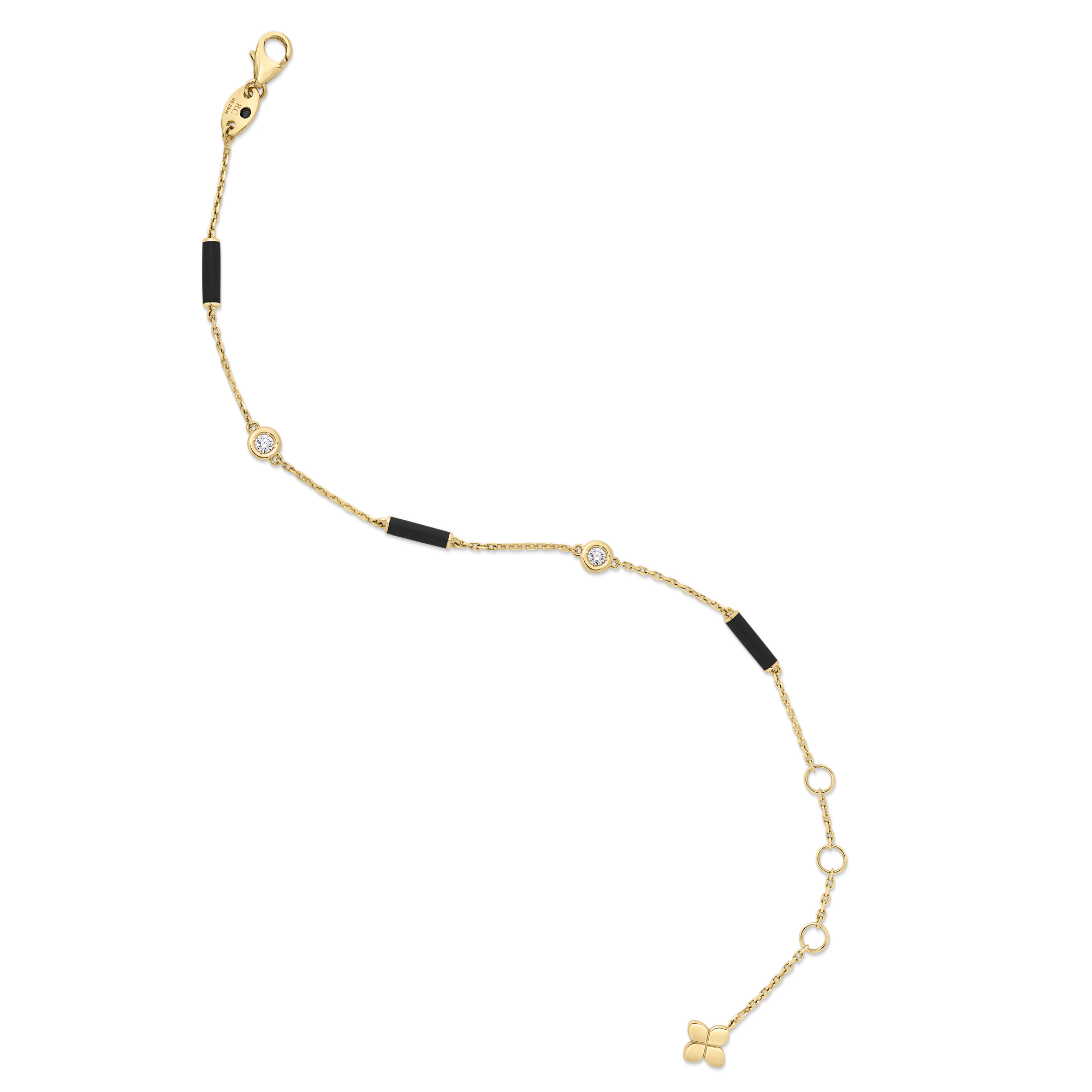 18k Yellow Gold Diamonds By The Inch Black Ceramic Enamel Bar And Bezel Station Bracelet