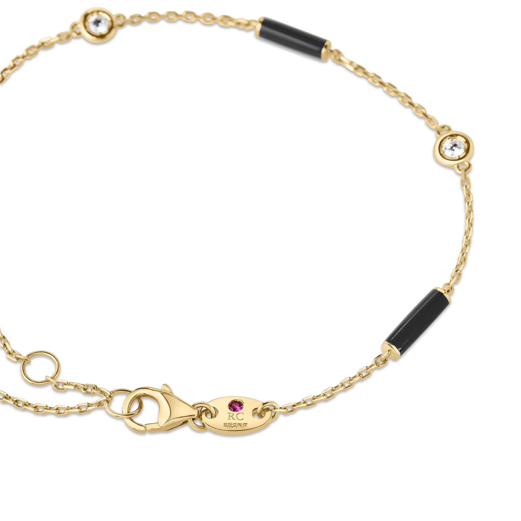 18k Yellow Gold Diamonds By The Inch Black Ceramic Enamel Bar And Bezel Station Bracelet