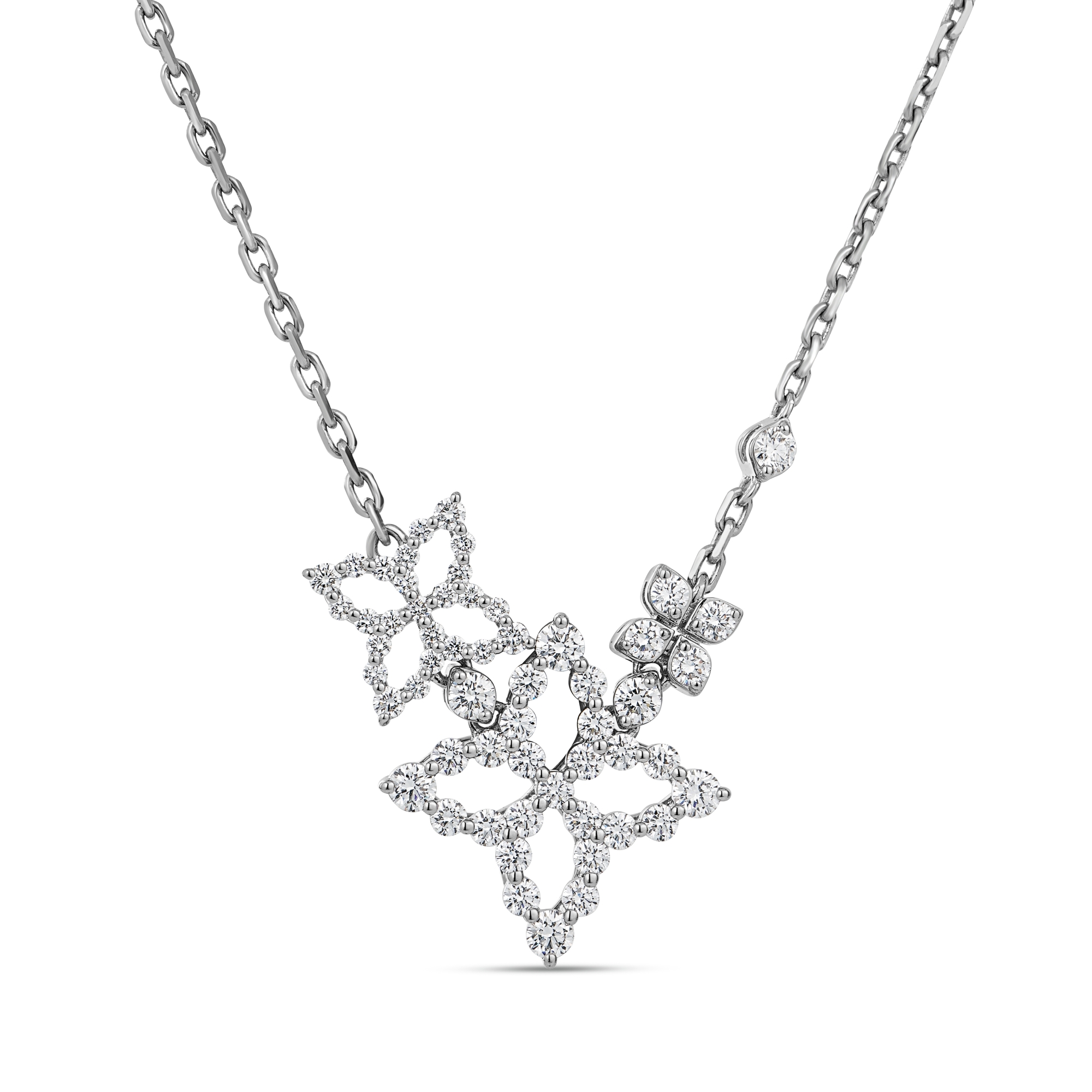 18k White Gold Diamond Princess Triple Flower Necklace
