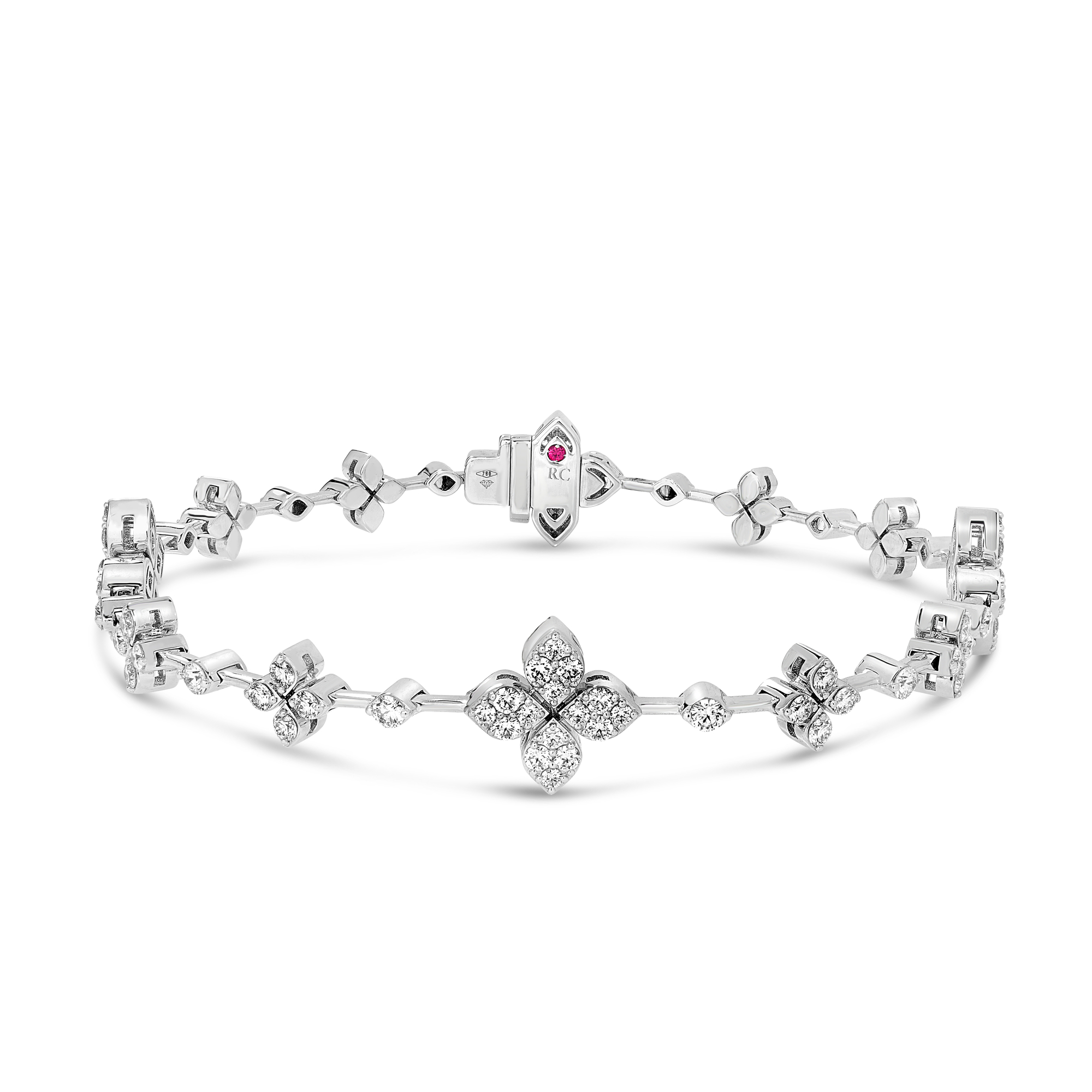 18k White Gold Love In Verona Pave Diamond Alternating Flower Bracelet