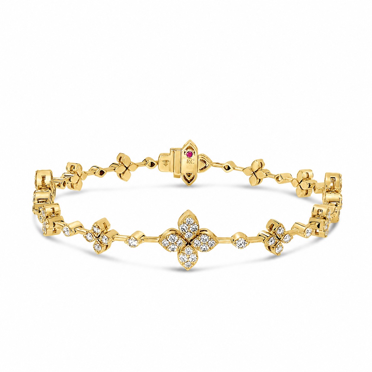 18k Yellow Gold Love In Verona Pave Diamond Alternating Flower Bracelet