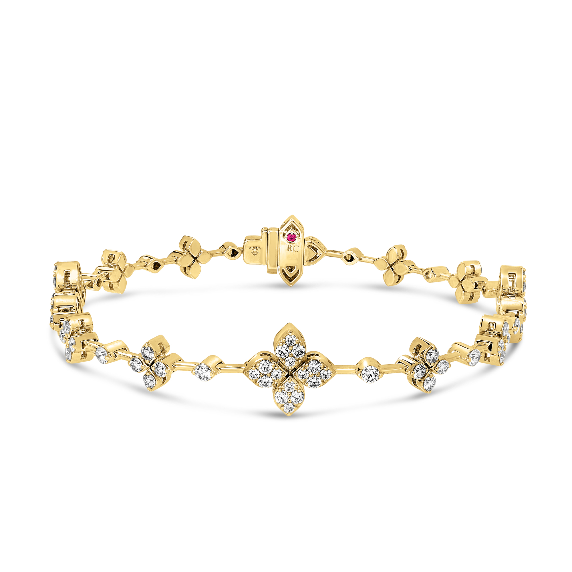 18k Yellow Gold Love In Verona Pave Diamond Alternating Flower Bracelet