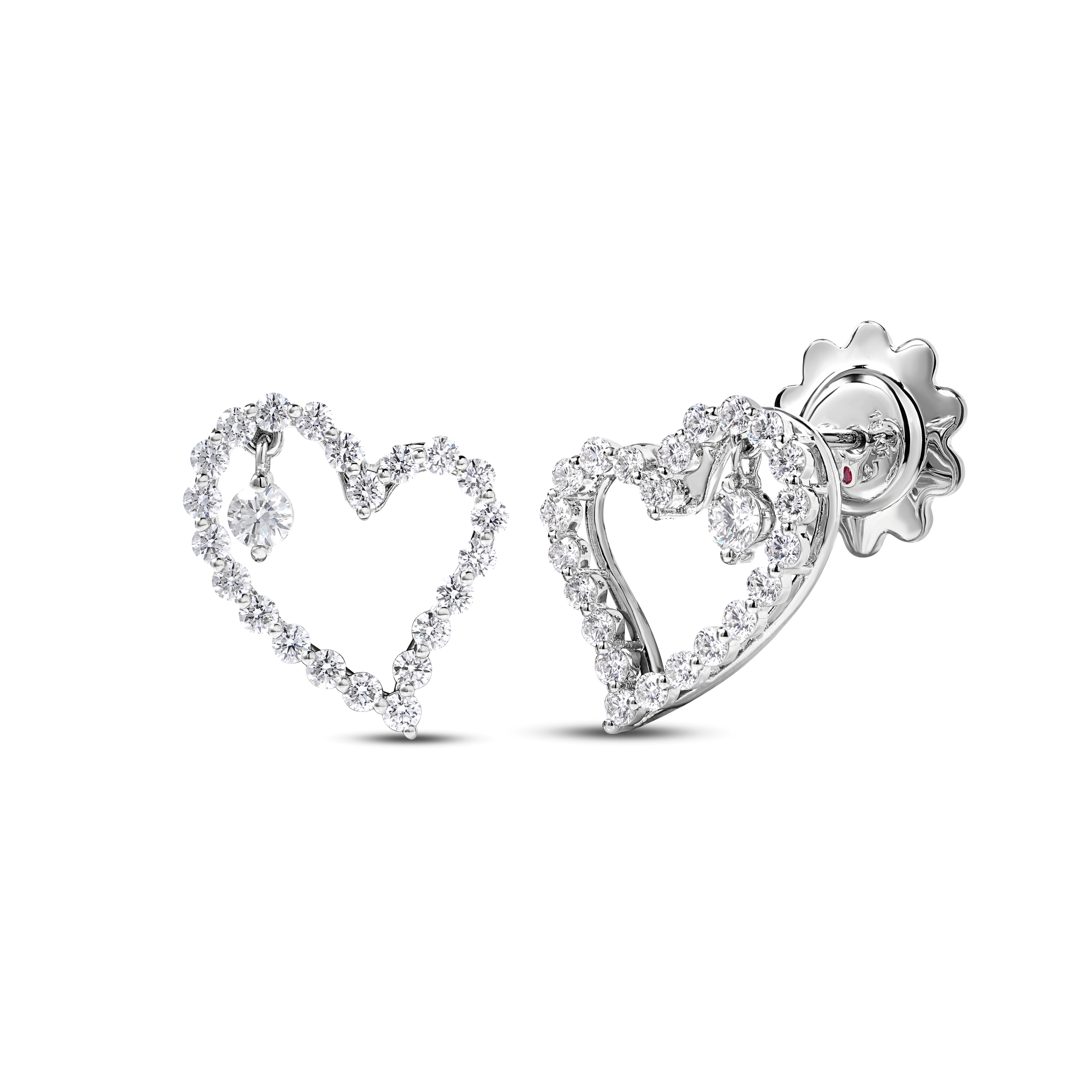 18k White Gold Diamond Princess Heart Stud Earrings