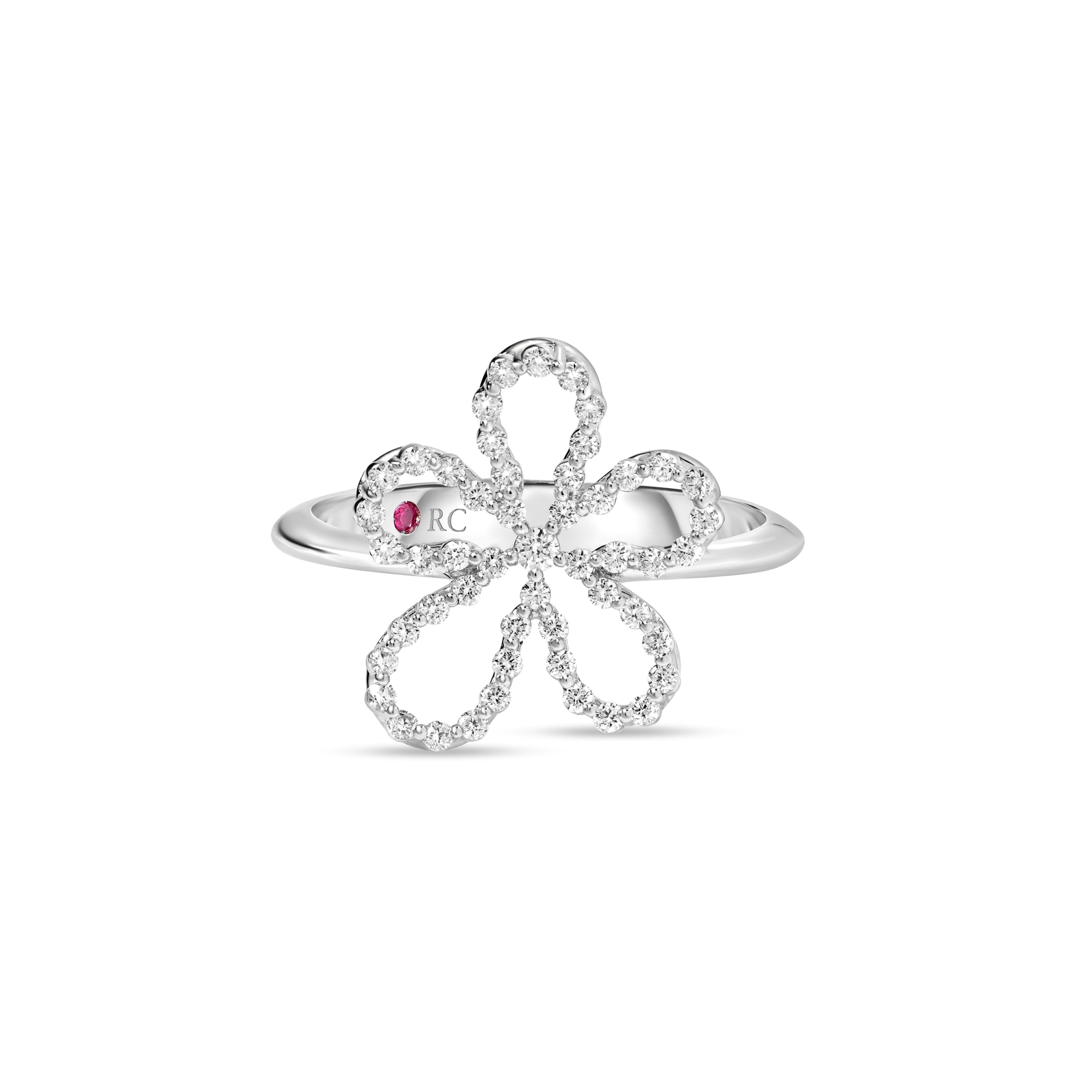 18k White Gold Jasmine Pave Diamond Outline Flower Ring